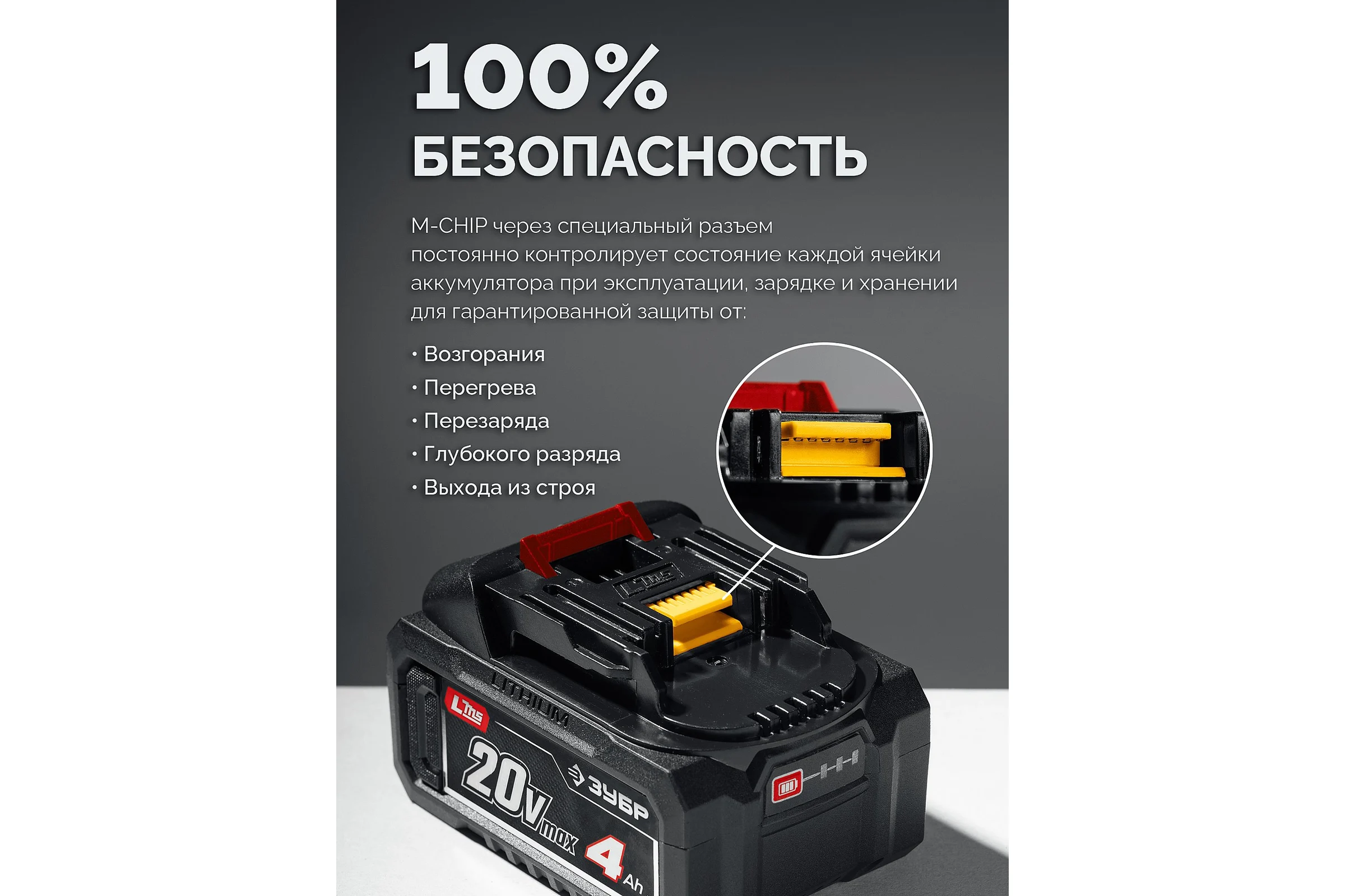 Аккумулятор ЗУБР 20В, 4.0 А·ч, аккумулятор LMS АКБ-20-4