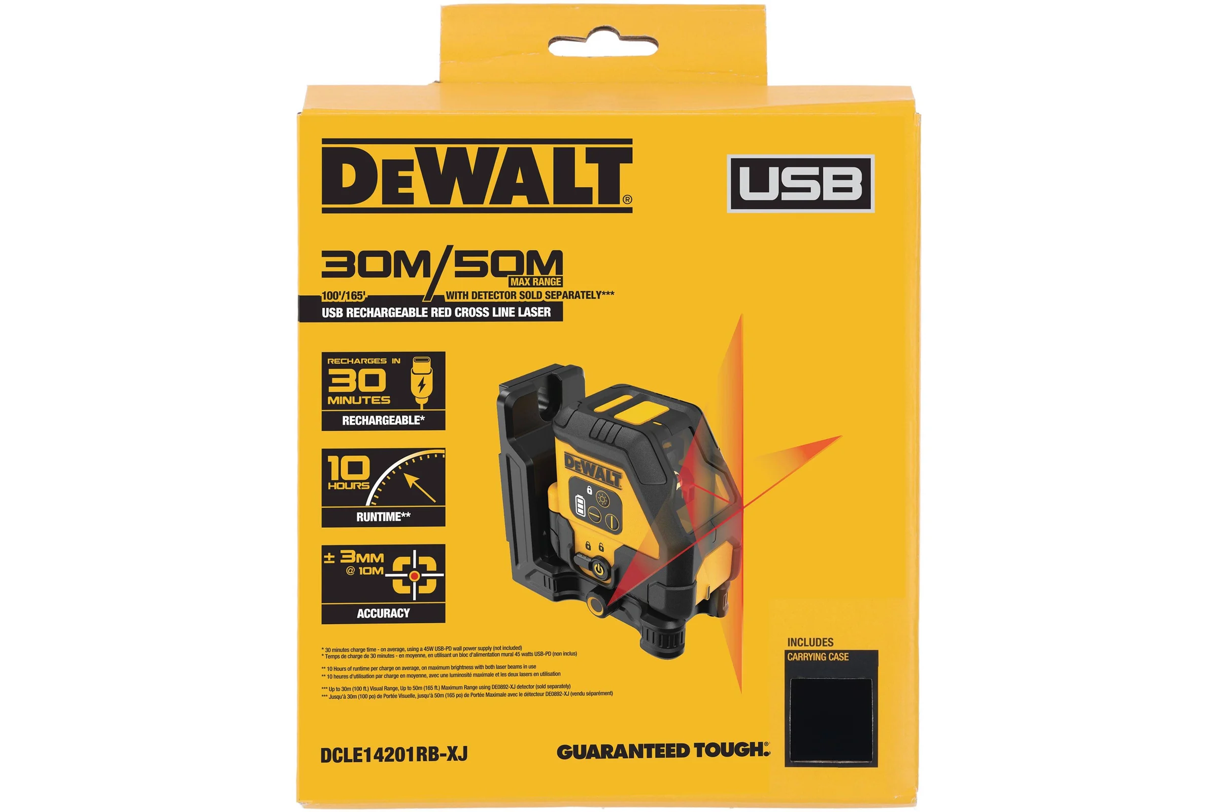 Аккумуляторный лазерный нивелир Dewalt DCLE14201RB, красный луч, 30 м, в чехле DCLE14201RB-XJ
