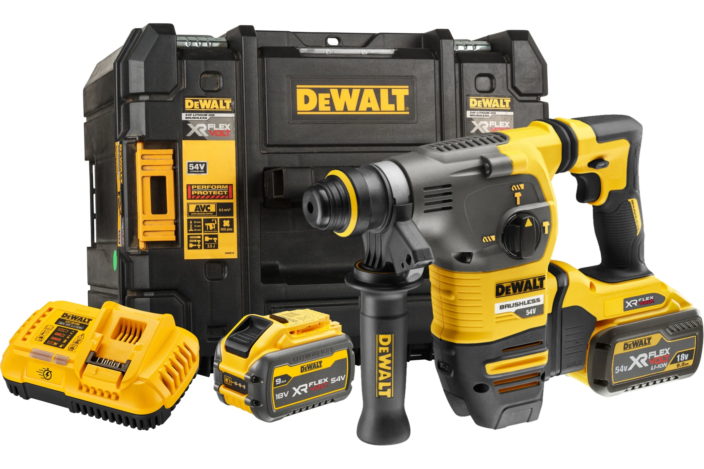 Аккумуляторный перфоратор Dewalt DCH333x2, 54 В, 3.5 Дж, 4480 уд/мин, с 2 АКБ 3 Ач и ЗУ, в кейсе TSTAK DCH333X2-QW