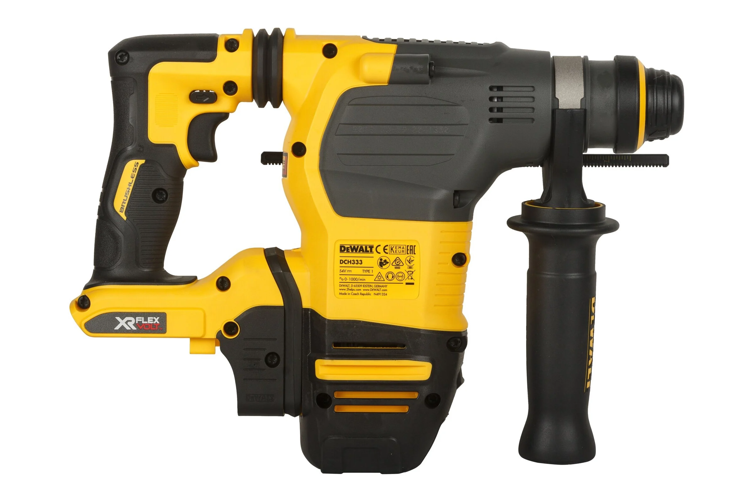 Аккумуляторный перфоратор Dewalt DCH333x2, 54 В, 3.5 Дж, 4480 уд/мин, с 2 АКБ 3 Ач и ЗУ, в кейсе TSTAK DCH333X2-QW