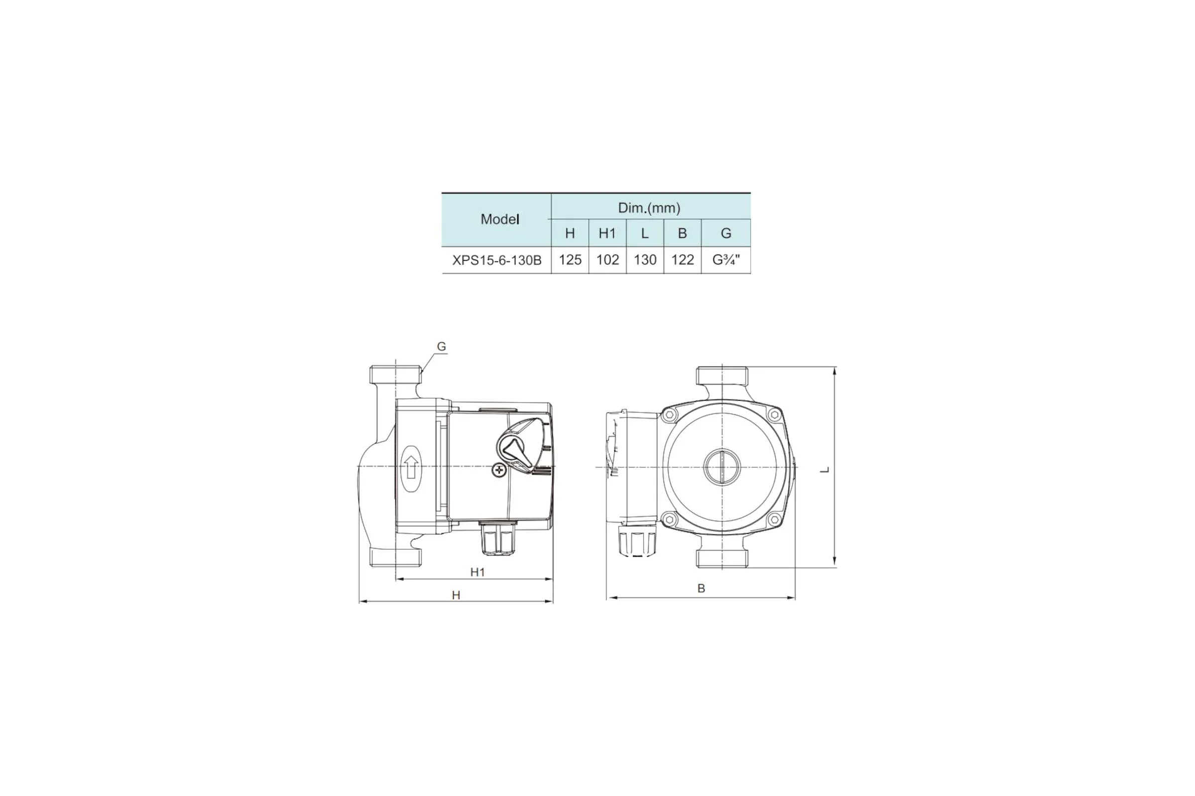 Насос циркуляционный SHIMGE XPS-B 15-6-130 (1x220В; 0,10кВт), с гайками, L130 10110100303