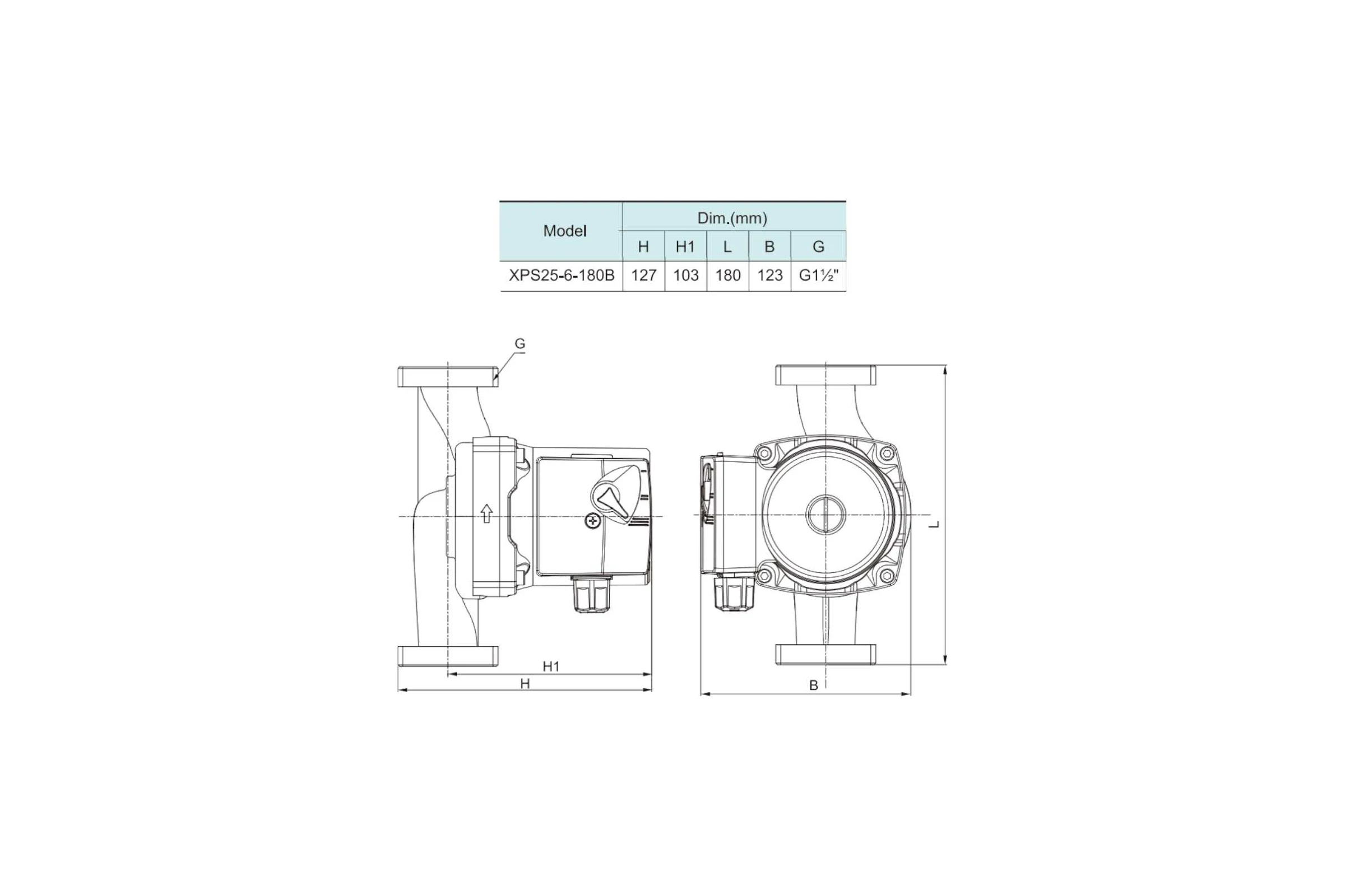 Насос циркуляционный SHIMGE XPS-B 25-6-180 (1x220В; 0,10кВт), с гайками, L180 10110100292