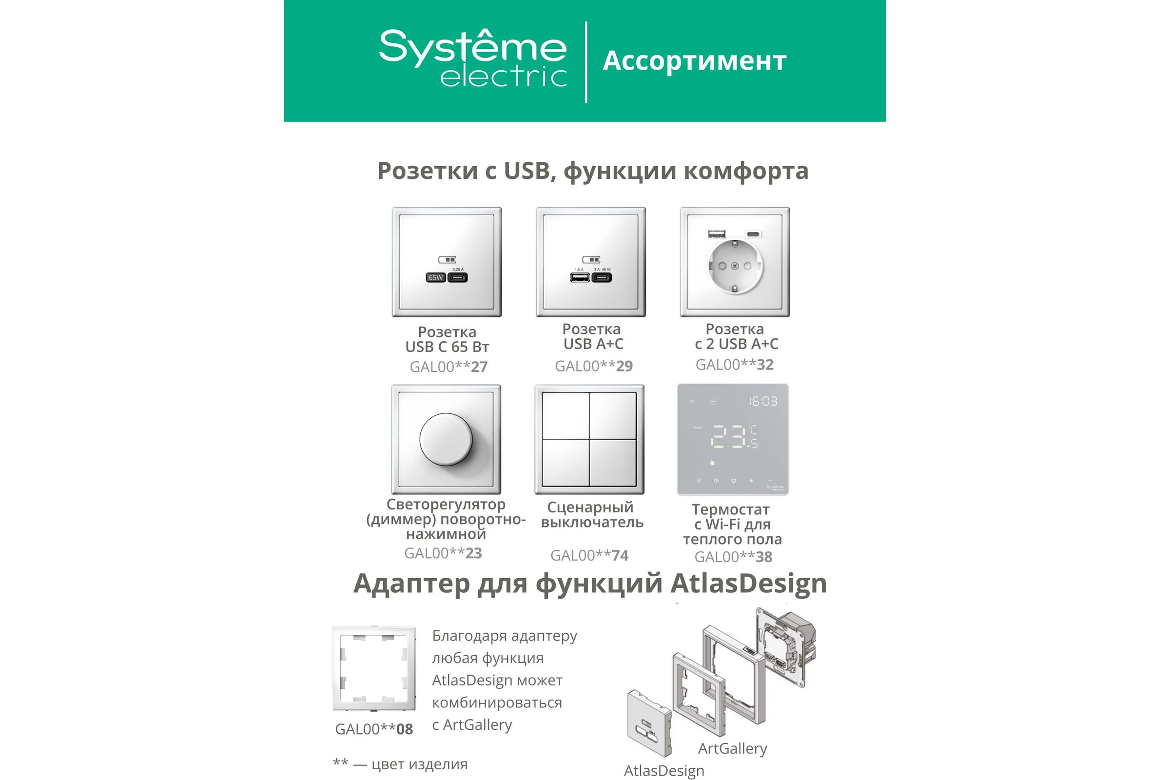 Термостат Wi-Fi электронный для теплого пола Systeme Electric ARTGALLERY, 16 A, в сборе, БЕЛЫЙ GAL000138