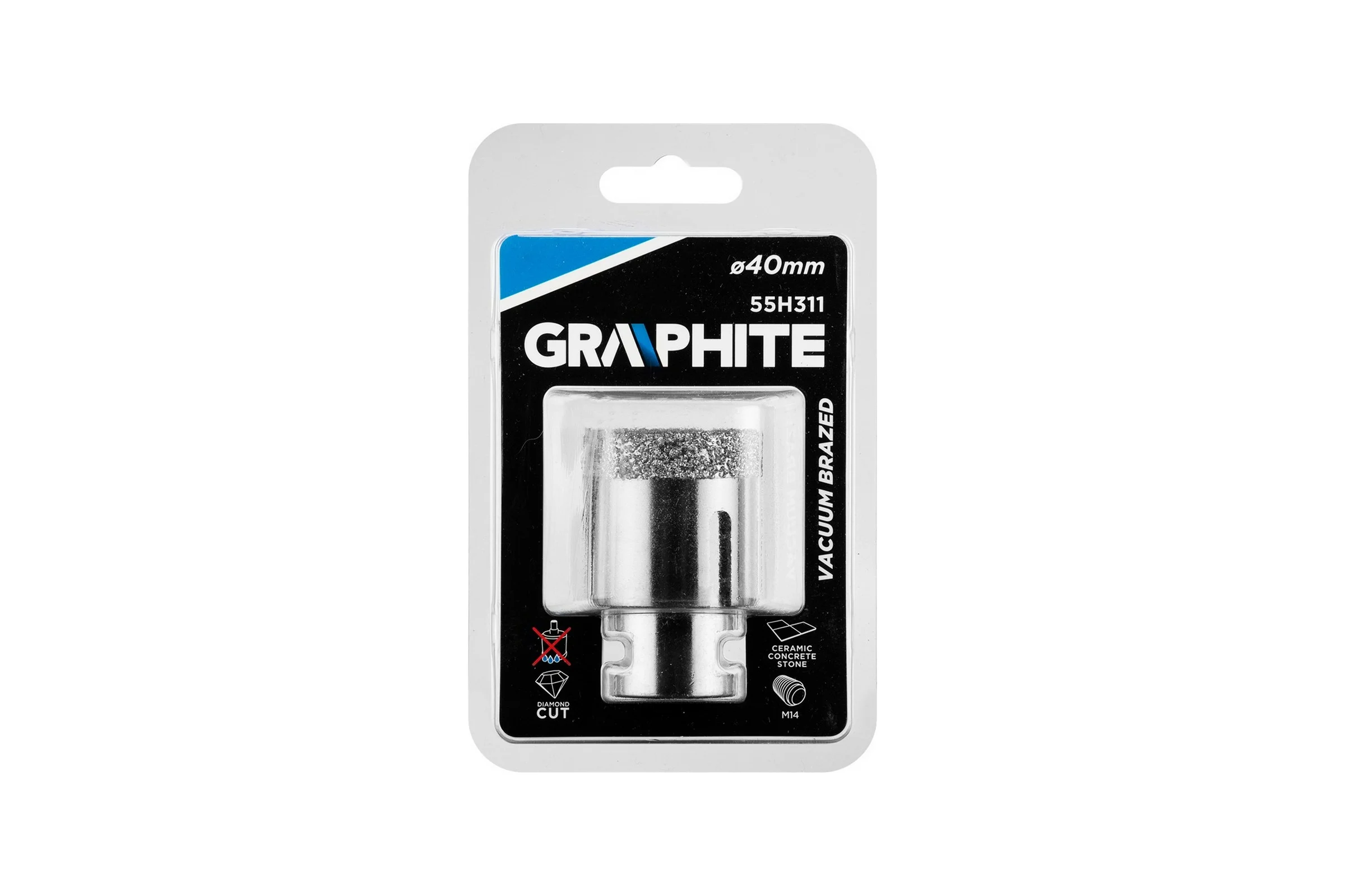 Коронка алмазная вакуумная пайка 40 мм, M14 GRAPHITE 55H311