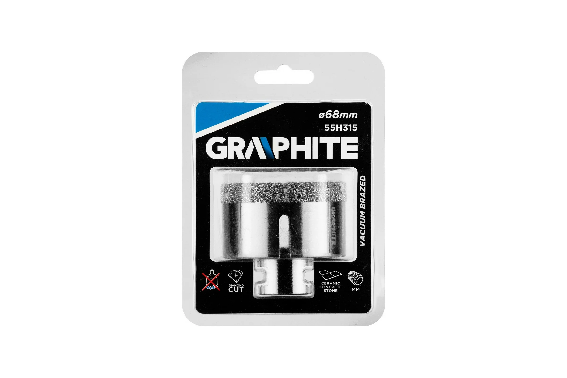 Коронка алмазная вакуумная пайка 68 мм, M14 GRAPHITE 55H315