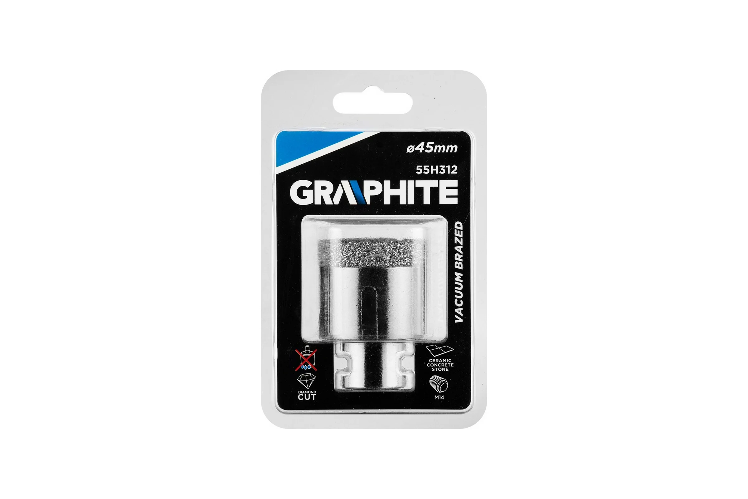 Коронка алмазная вакуумная пайка 45 мм, M14 GRAPHITE 55H312