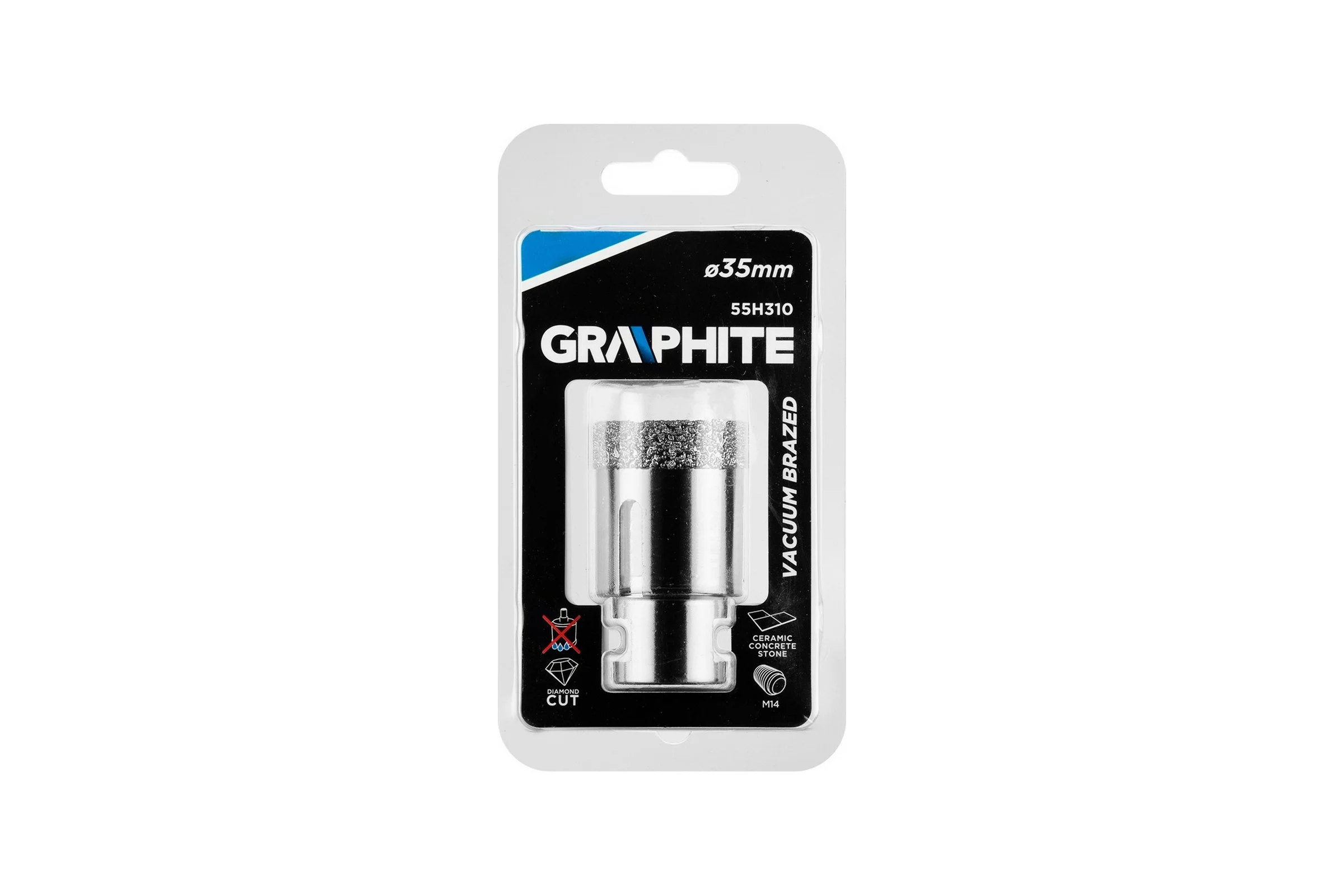 Коронка алмазная вакуумная пайка 35 мм, M14 GRAPHITE 55H310