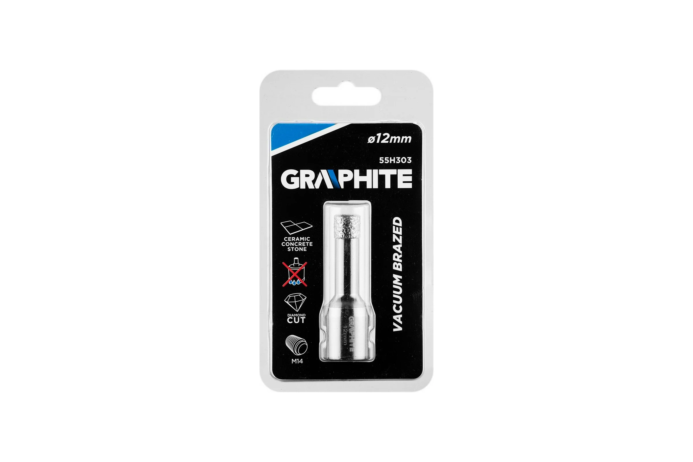 Коронка алмазная вакуумная пайка 12 мм, M14 GRAPHITE 55H303
