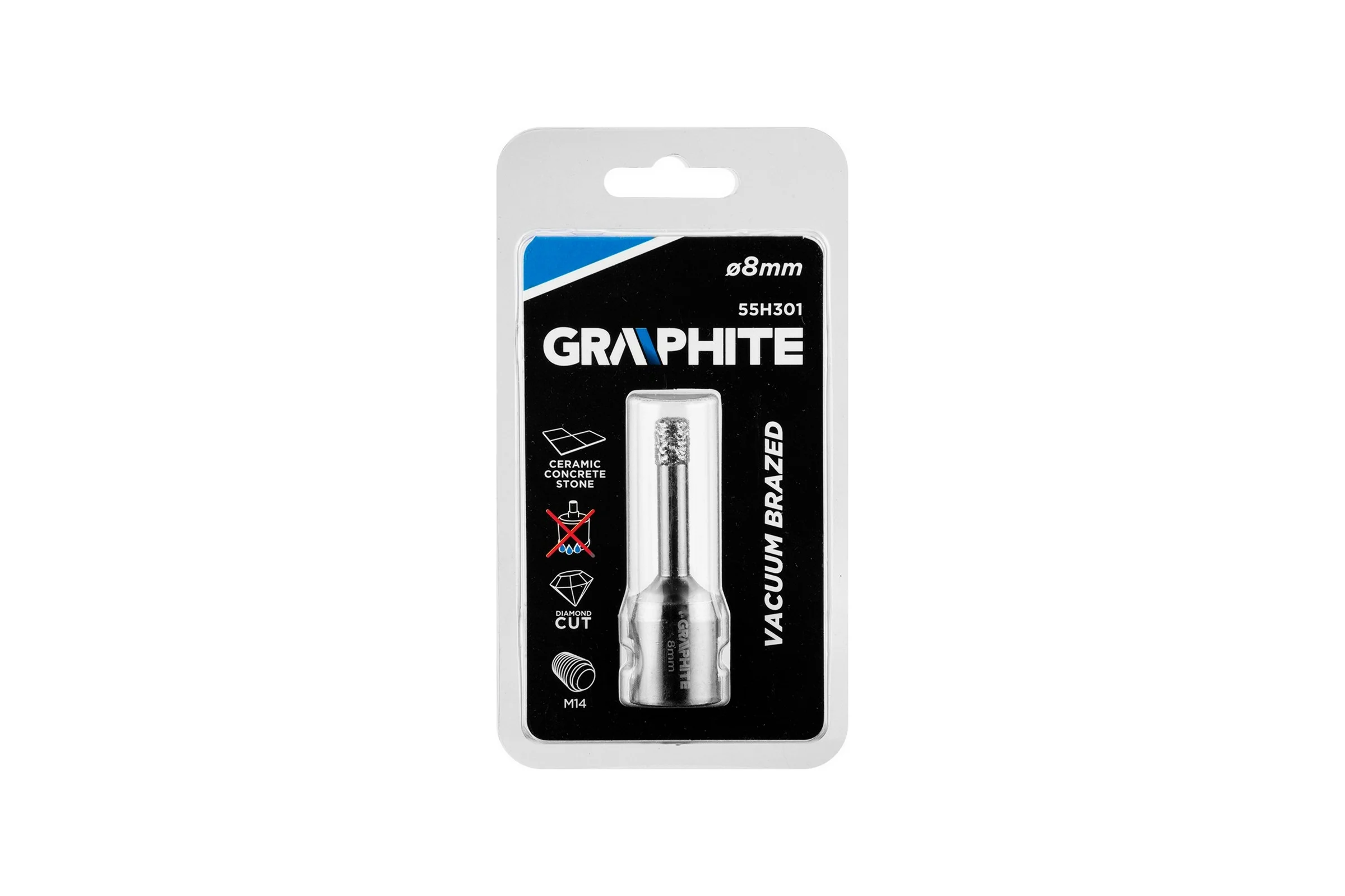 Коронка алмазная вакуумная пайка 8 мм, M14 GRAPHITE 55H301