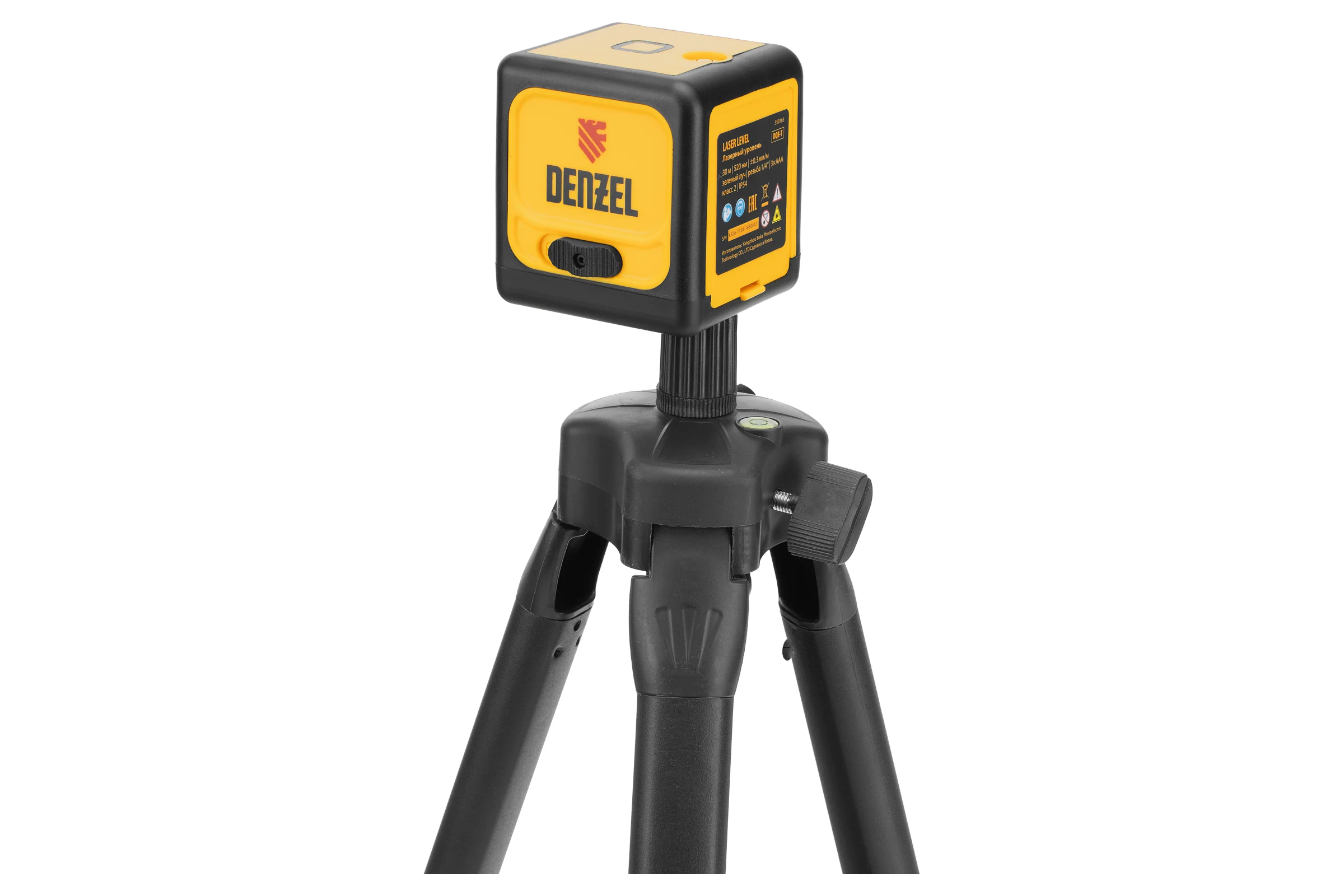 Лазерный уровень Denzel DQB-T, 30 м, зеленый луч, батарейки, штатив 350165