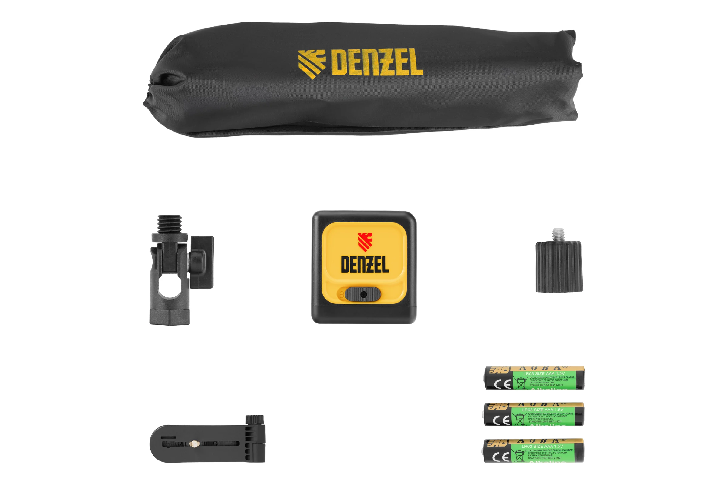Лазерный уровень Denzel DQB-T, 30 м, зеленый луч, батарейки, штатив 350165