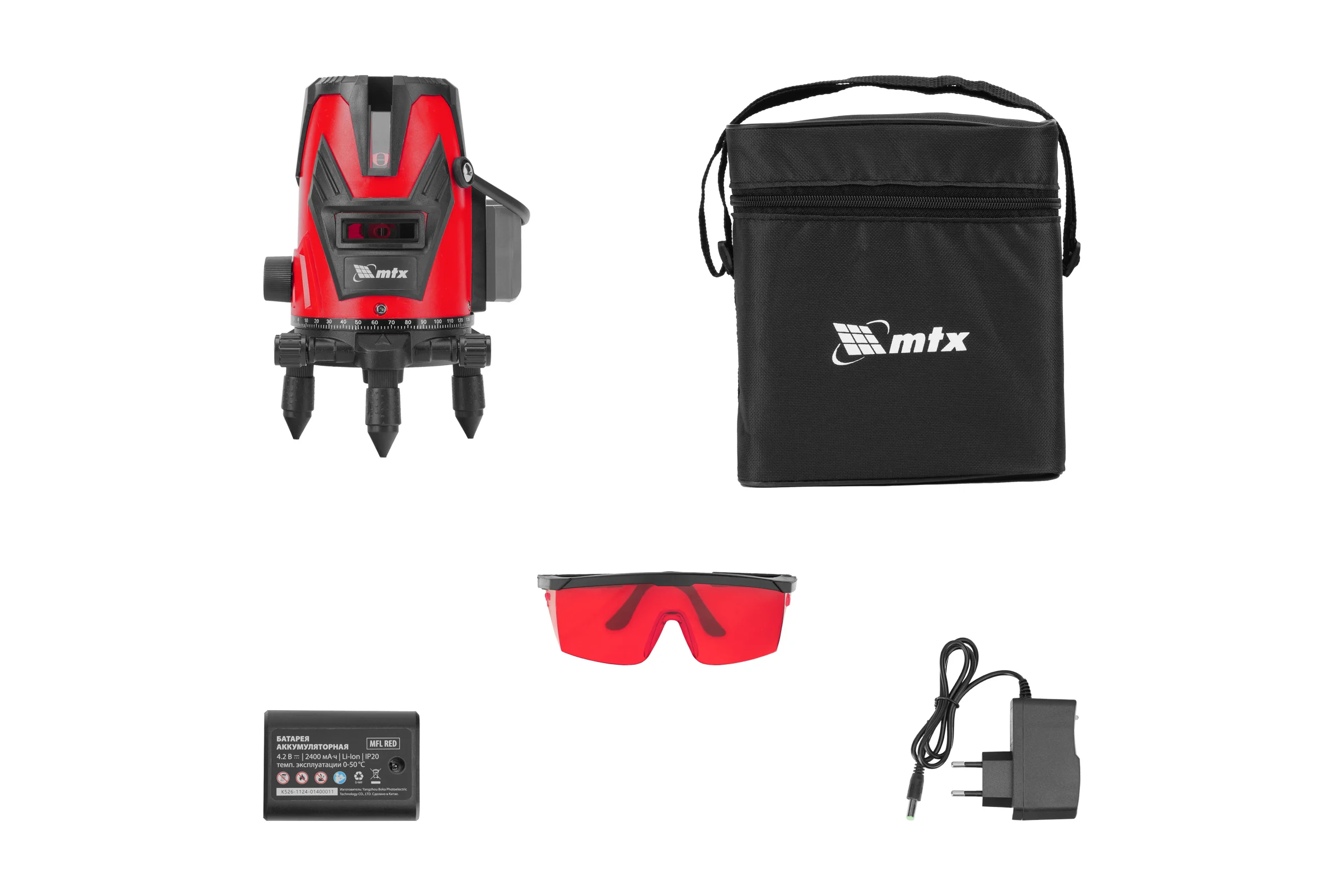 Лазерный уровень MTX MFL RED, 30 м, красный луч, акк. Li 2400 mAh, сумка, резьба 5/8 35014