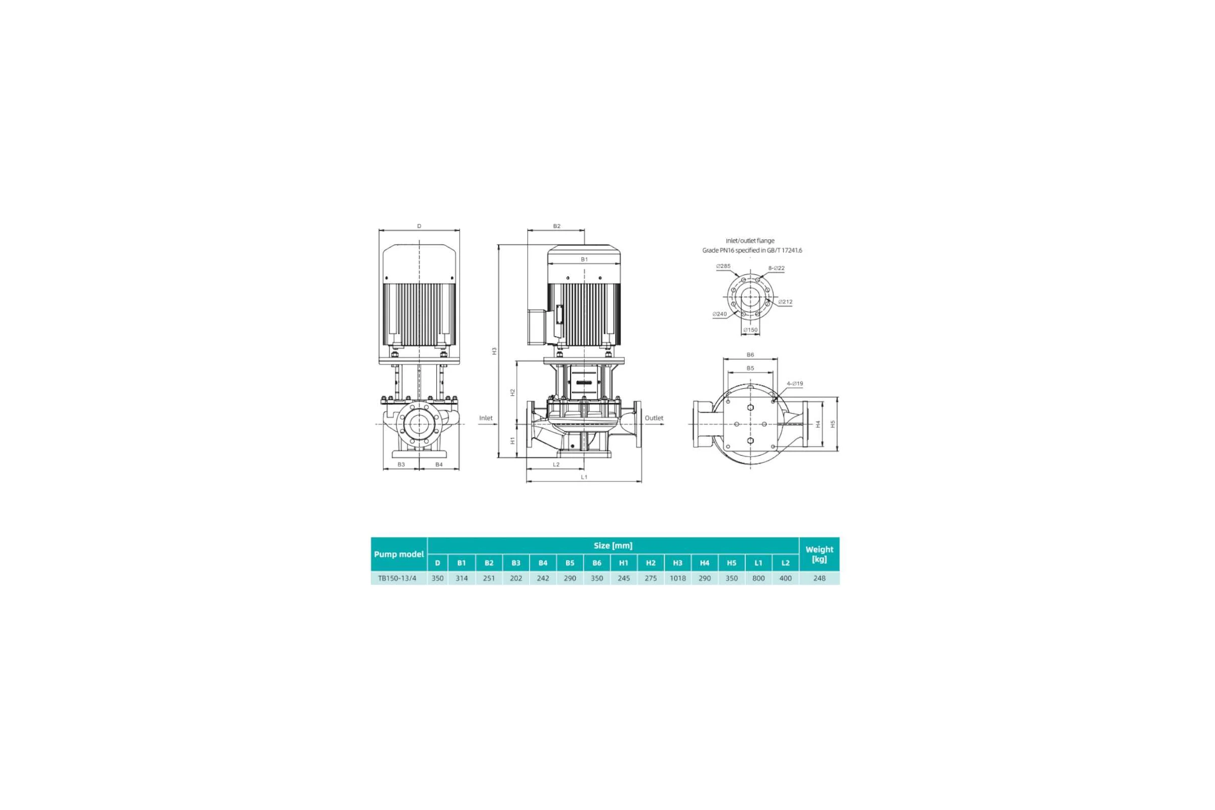 Насос циркуляционный Shimge TB 150-13/4-11 (3x380В; 11,00кВт) 10180300339