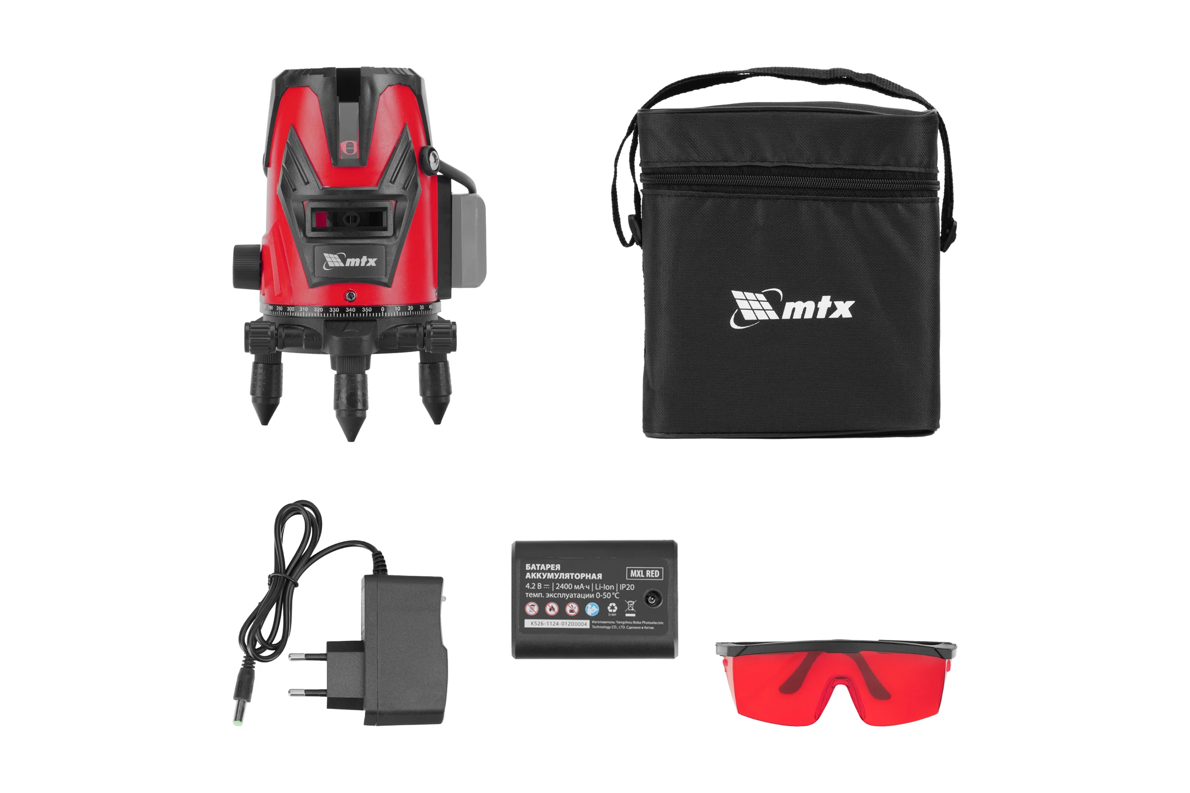 Лазерный уровень MTX MXL RED, 30 м, красный луч, акк. Li 2400 mAh, сумка, резьба 5/8 35012