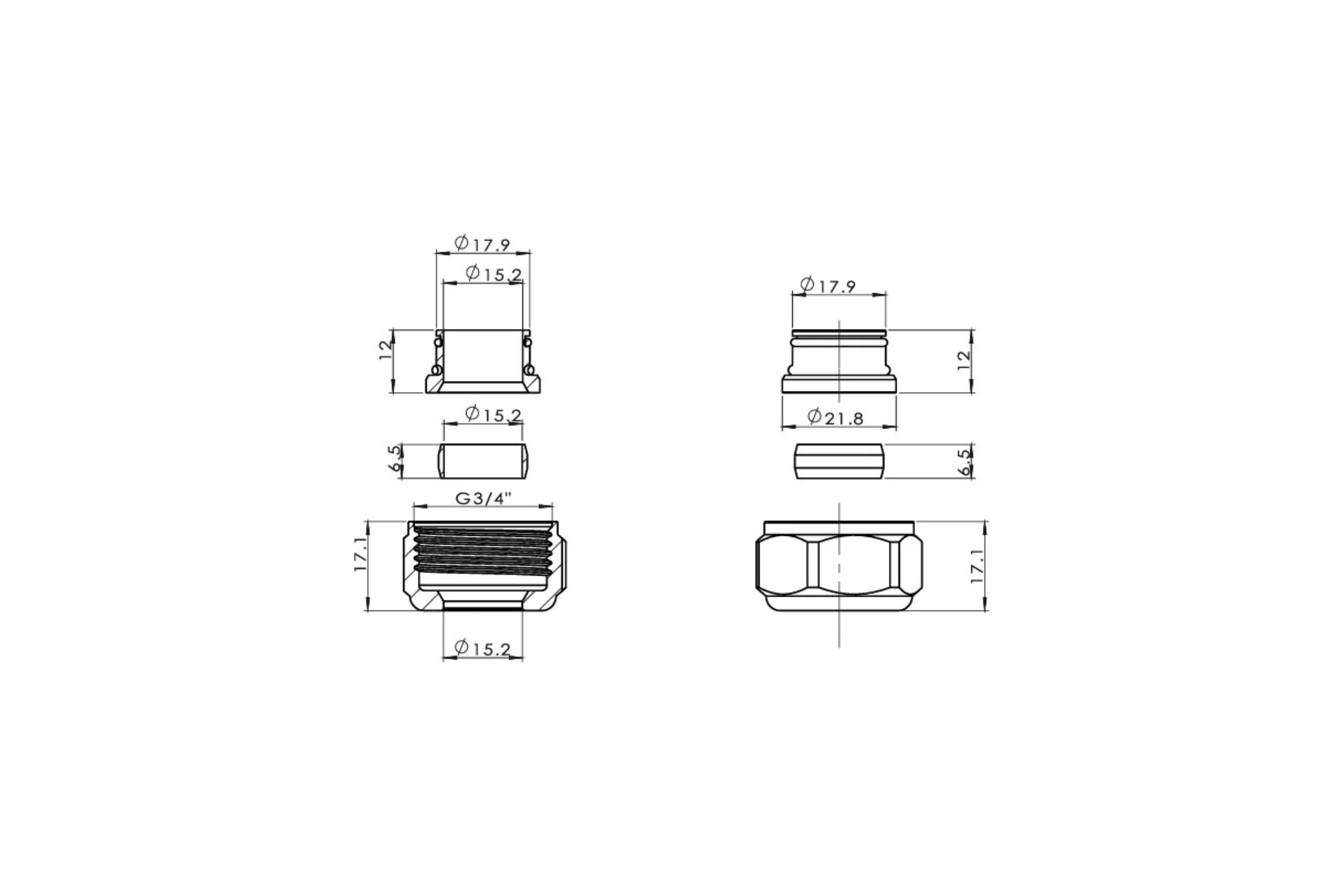 Соединители евроконус VIVALDO 3/4x15 мм, 2 шт, белый EC15-WH