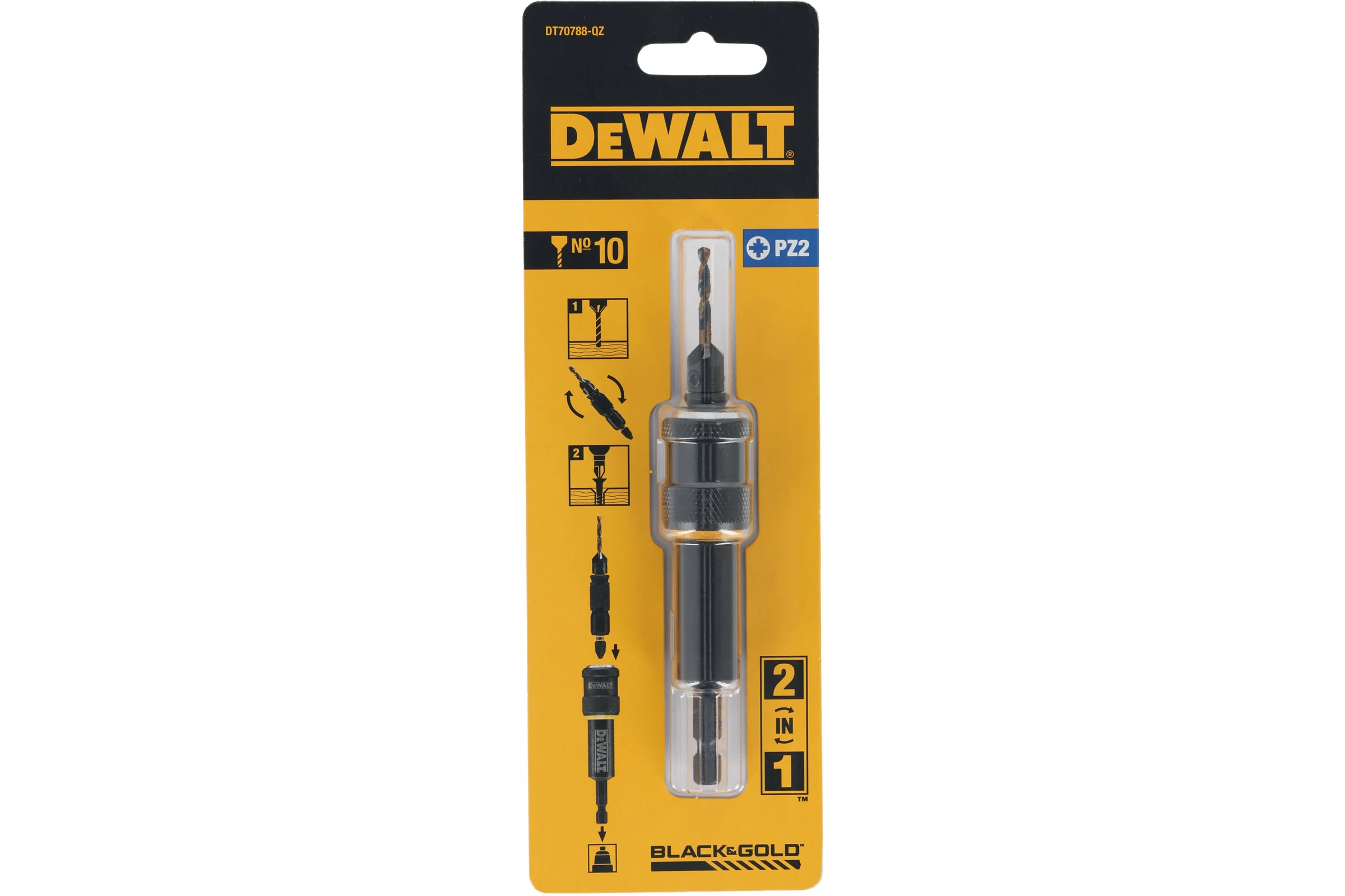 Быстросменный узел DEWALT Flip&Drive DT70788: бита PZ2, 25 мм + пилотное сверло с зенкером, 3.17 мм DT70788-QZ