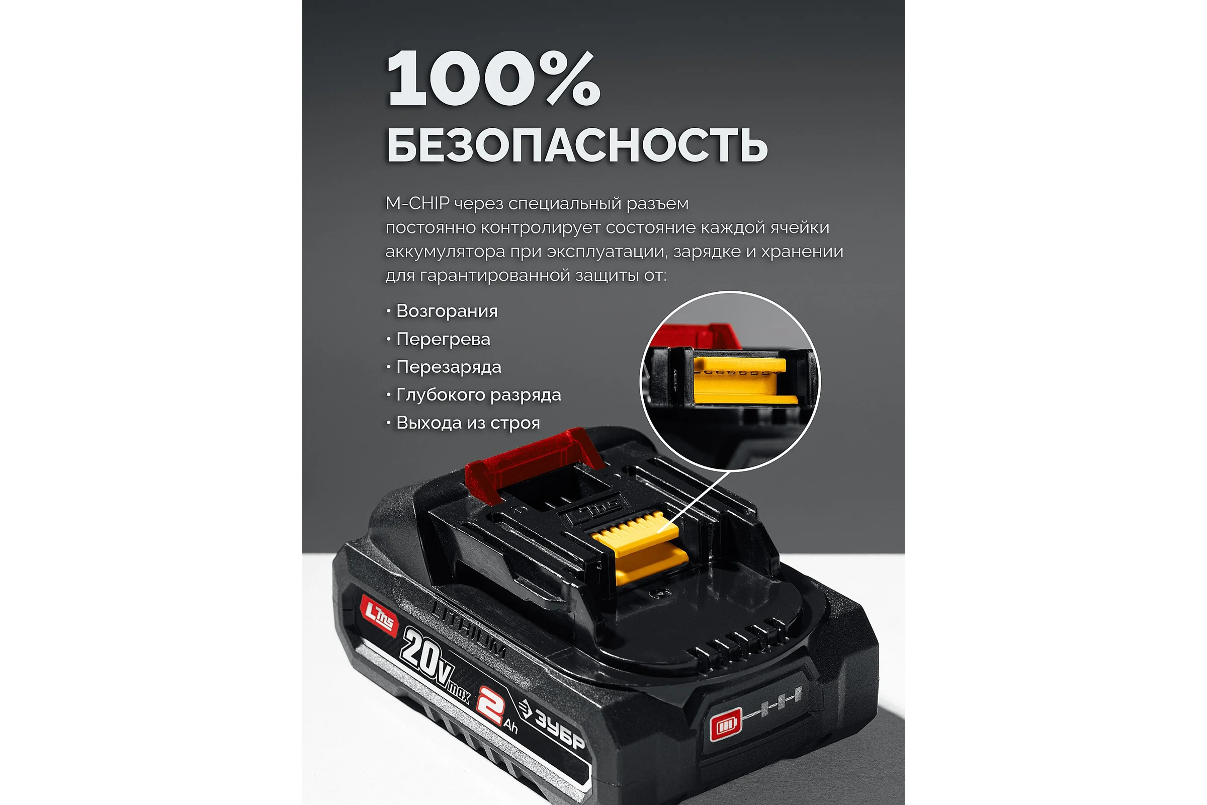 Аккумулятор ЗУБР LMS 20 В, 2.0 А·ч, АКБ-20-2