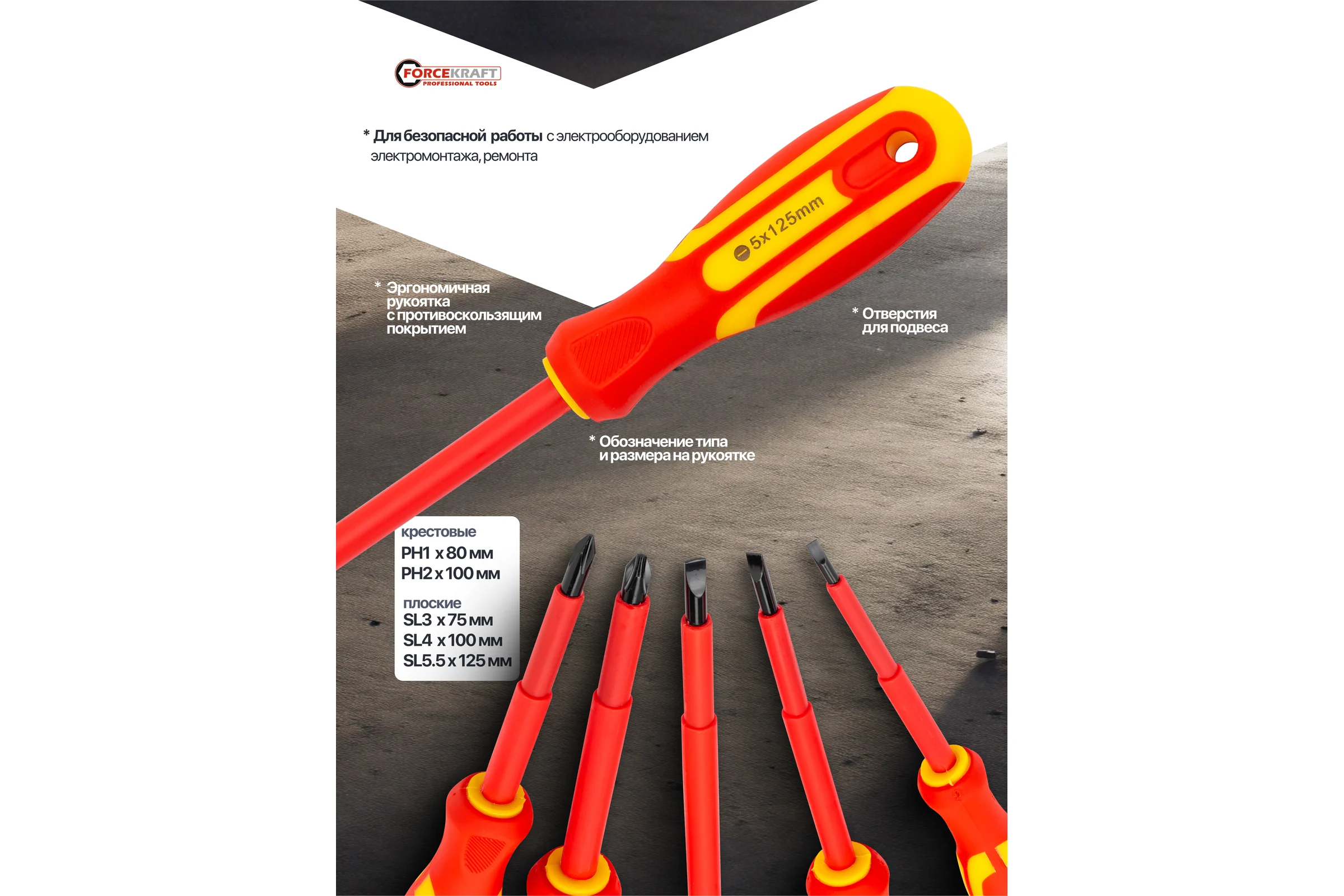 Отвертки диэлектрические Forcekraft набор 5 предметов FK-2125(65948)