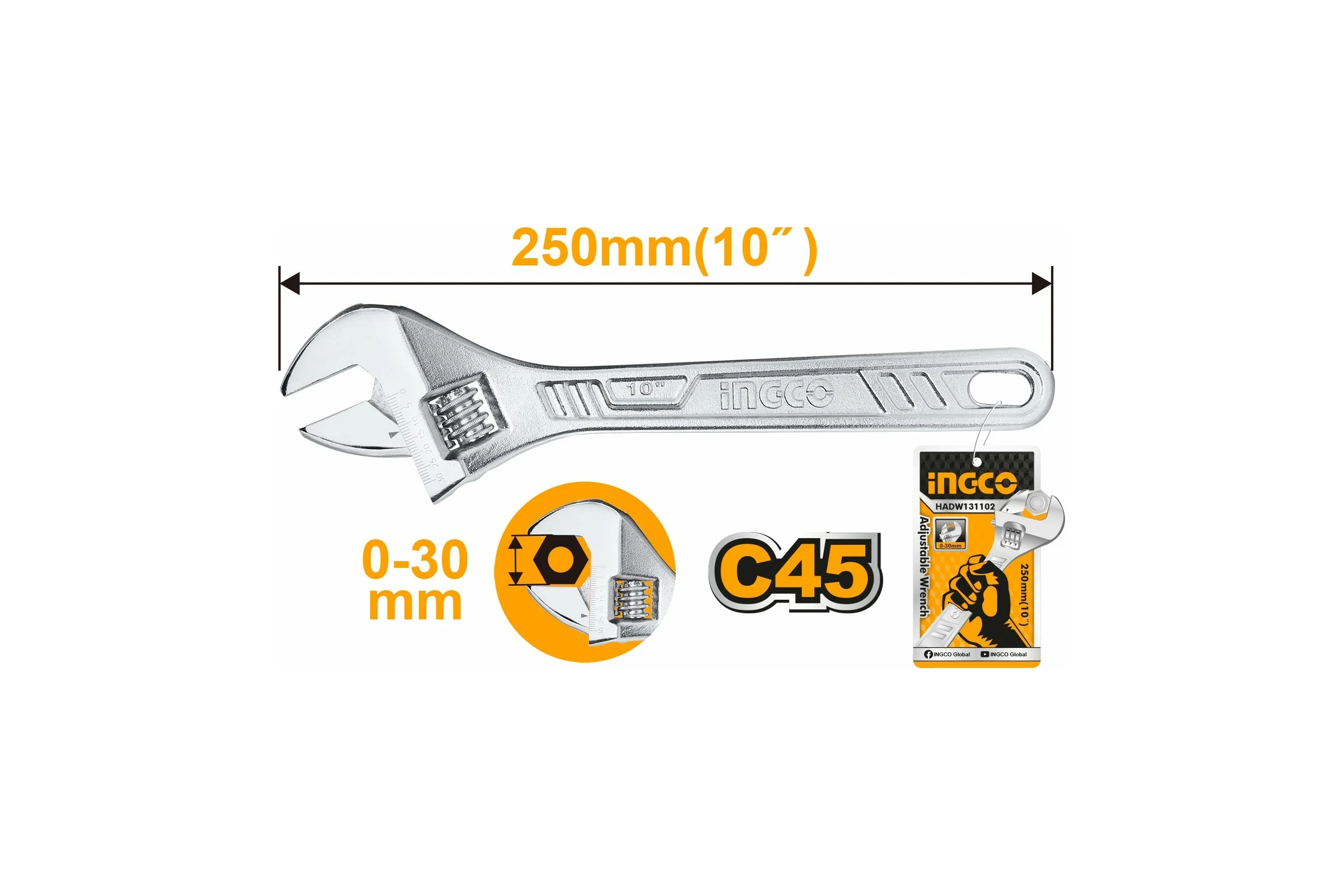 Разводной ключ INGCO 250 мм HADW131102