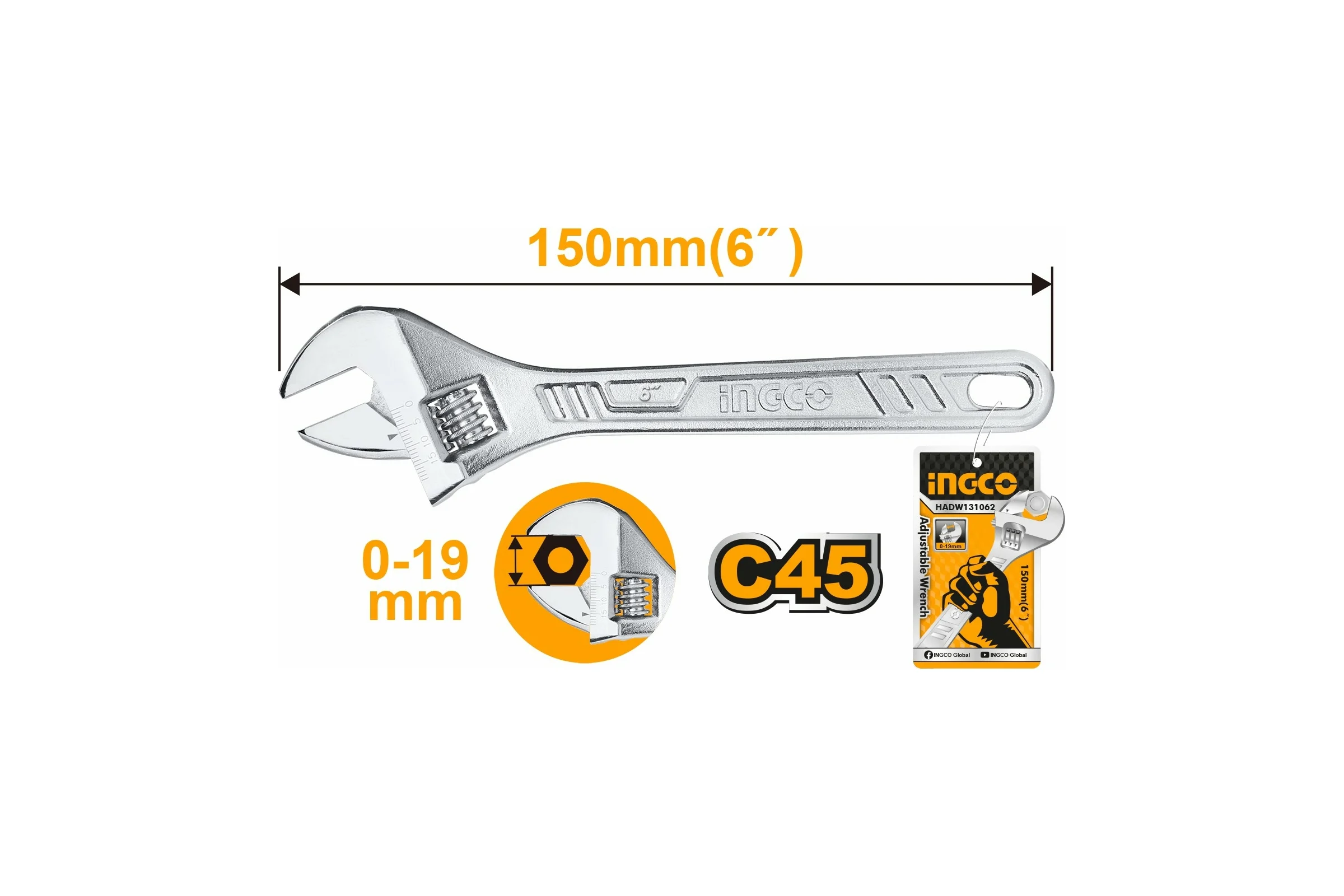 Разводной ключ INGCO 150 мм HADW131062