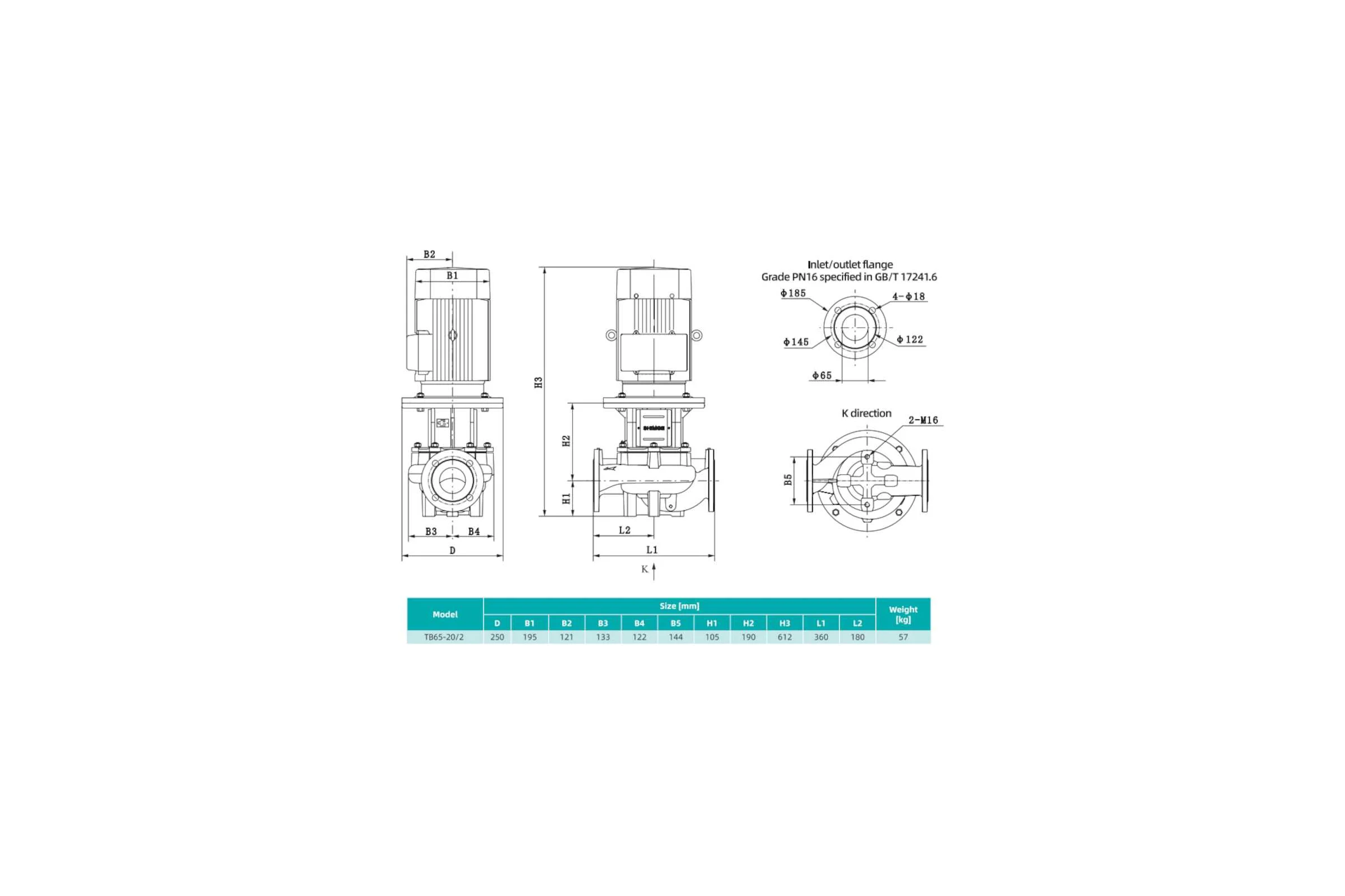 Насос циркуляционный SHIMGE TB 65-20/2-3 (3x380В; 3,00кВт) 10180300182