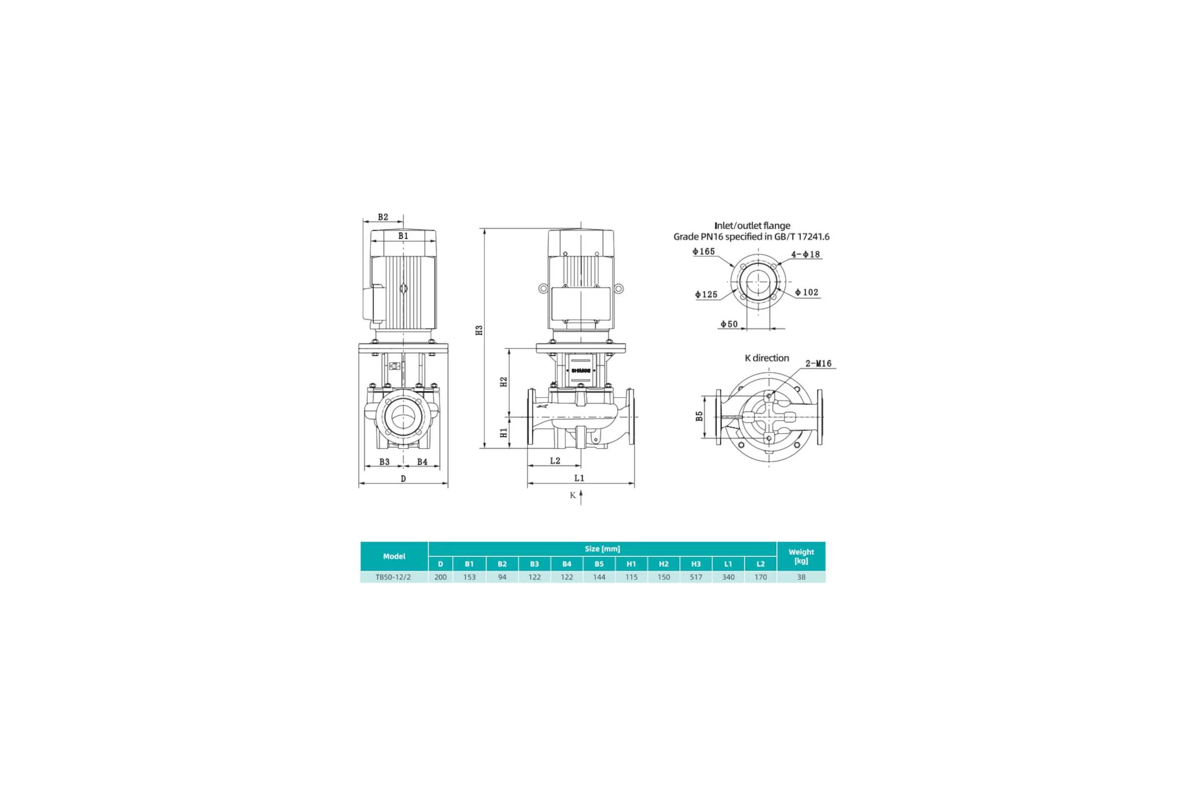Насос циркуляционный SHIMGE TB 50-12/2-1.1 (3x380В; 1,10кВт) 10180300041