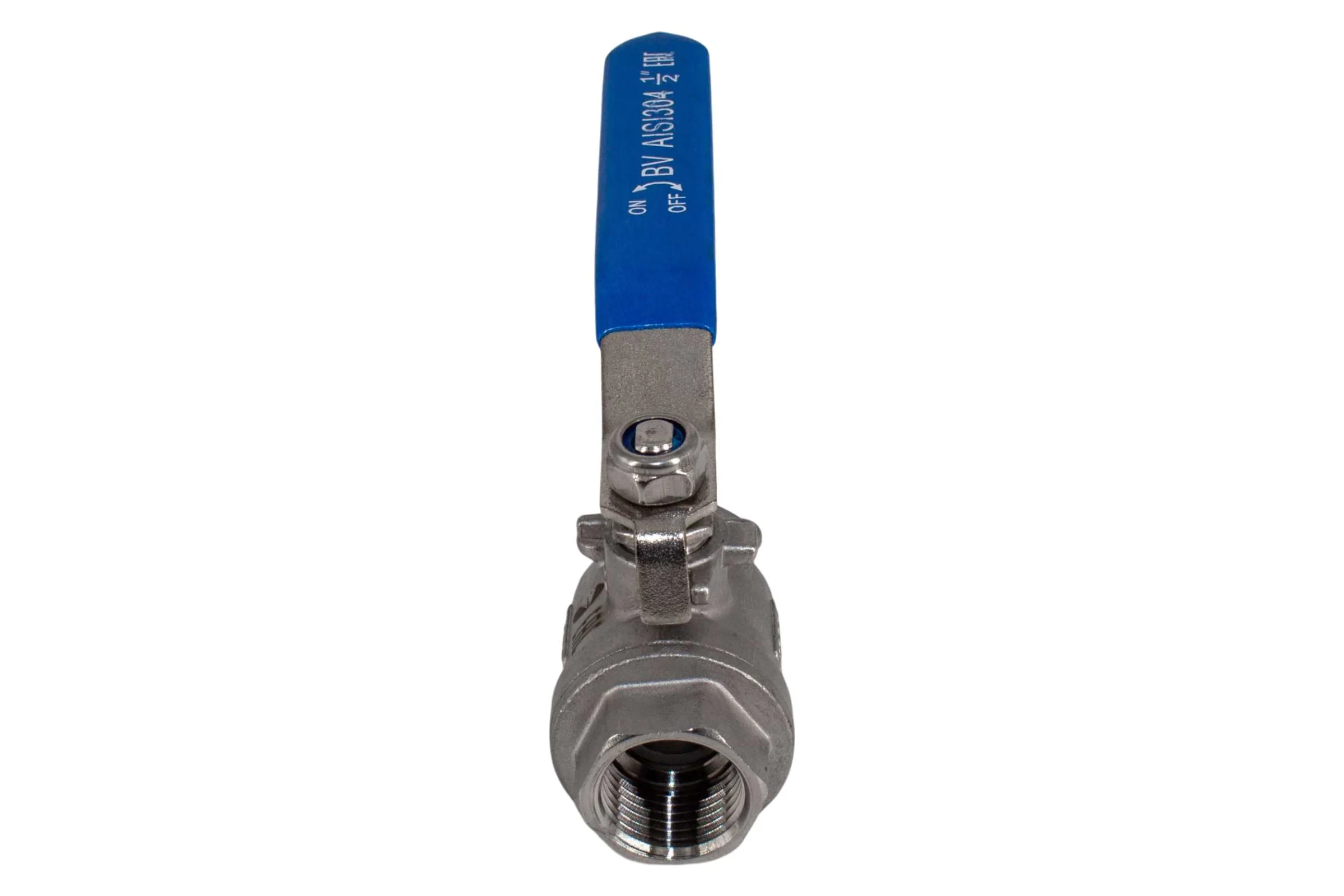 Кран шаровый муфтовый двусоставной NEWKEY (2PC) с фиксатором, нержавеющий, AISI304 DN15 (1/2"), (CF8), PN64 NK-BMLf15/4
