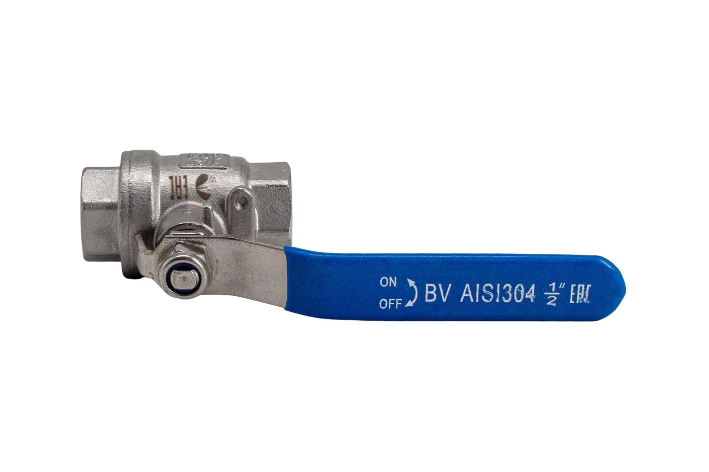 Кран шаровый муфтовый двусоставной NEWKEY (2PC) с фиксатором, нержавеющий, AISI304 DN15 (1/2"), (CF8), PN64 NK-BMLf15/4