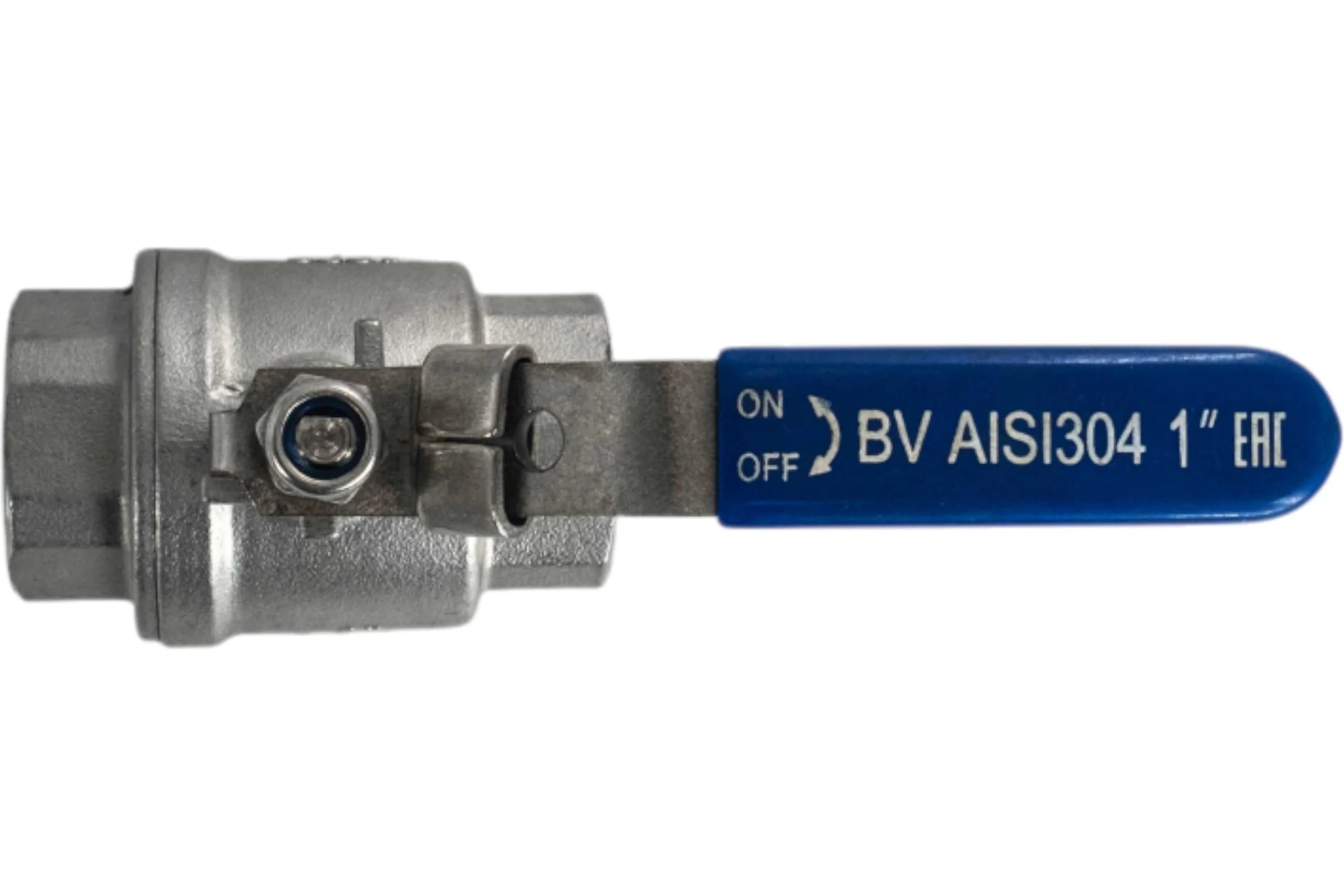 Кран шаровый муфтовый двусоставной NEWKEY (2PC) с фиксатором, нержавеющий, AISI304 DN25 (1"), (CF8), PN64 NK-BMLf25/4