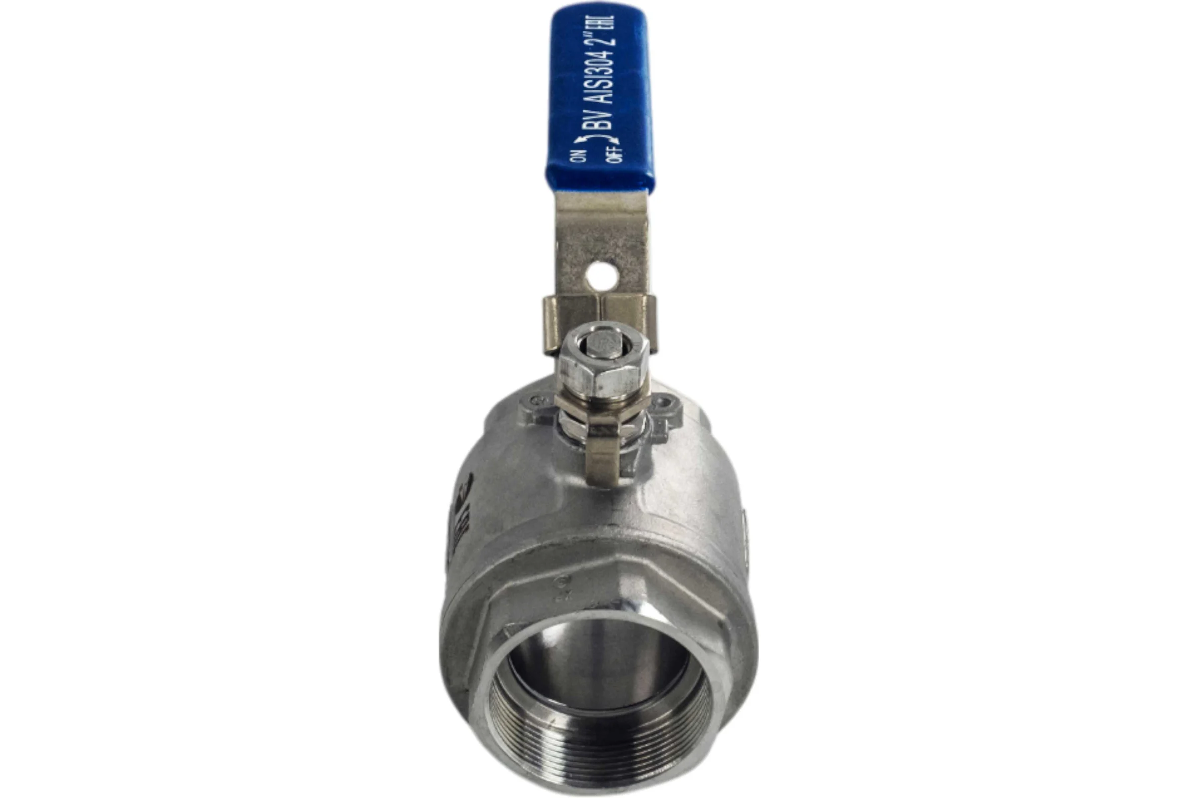 Кран шаровый муфтовый двусоставной NEWKEY (2PC) с фиксатором, нержавеющий, AISI304 DN50 (2"), (CF8), PN40 NK-BMLf50/4