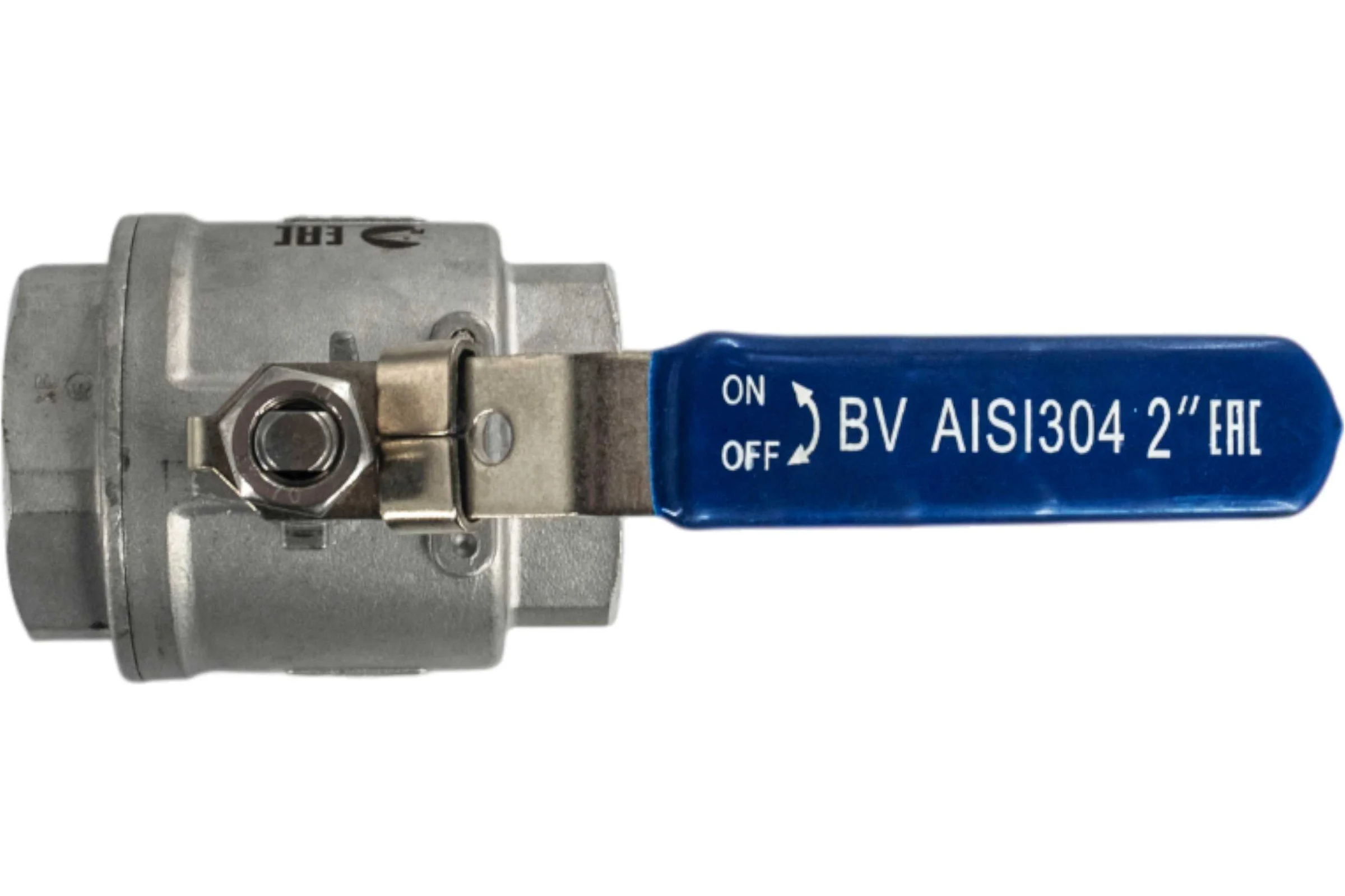 Кран шаровый муфтовый двусоставной NEWKEY (2PC) с фиксатором, нержавеющий, AISI304 DN50 (2"), (CF8), PN40 NK-BMLf50/4