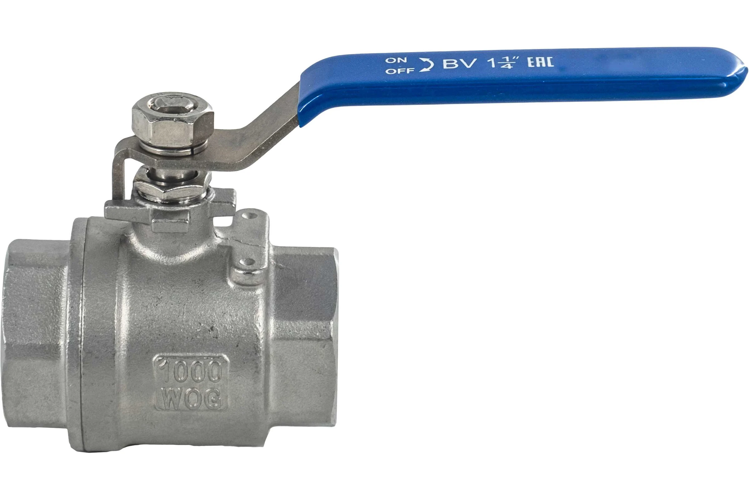 Кран шаровый муфтовый двусоставной нержавеющий NEWKEY (2PC) AISI304 DN32 (1_1/4"), (CF8), PN40 NK-BML32/4