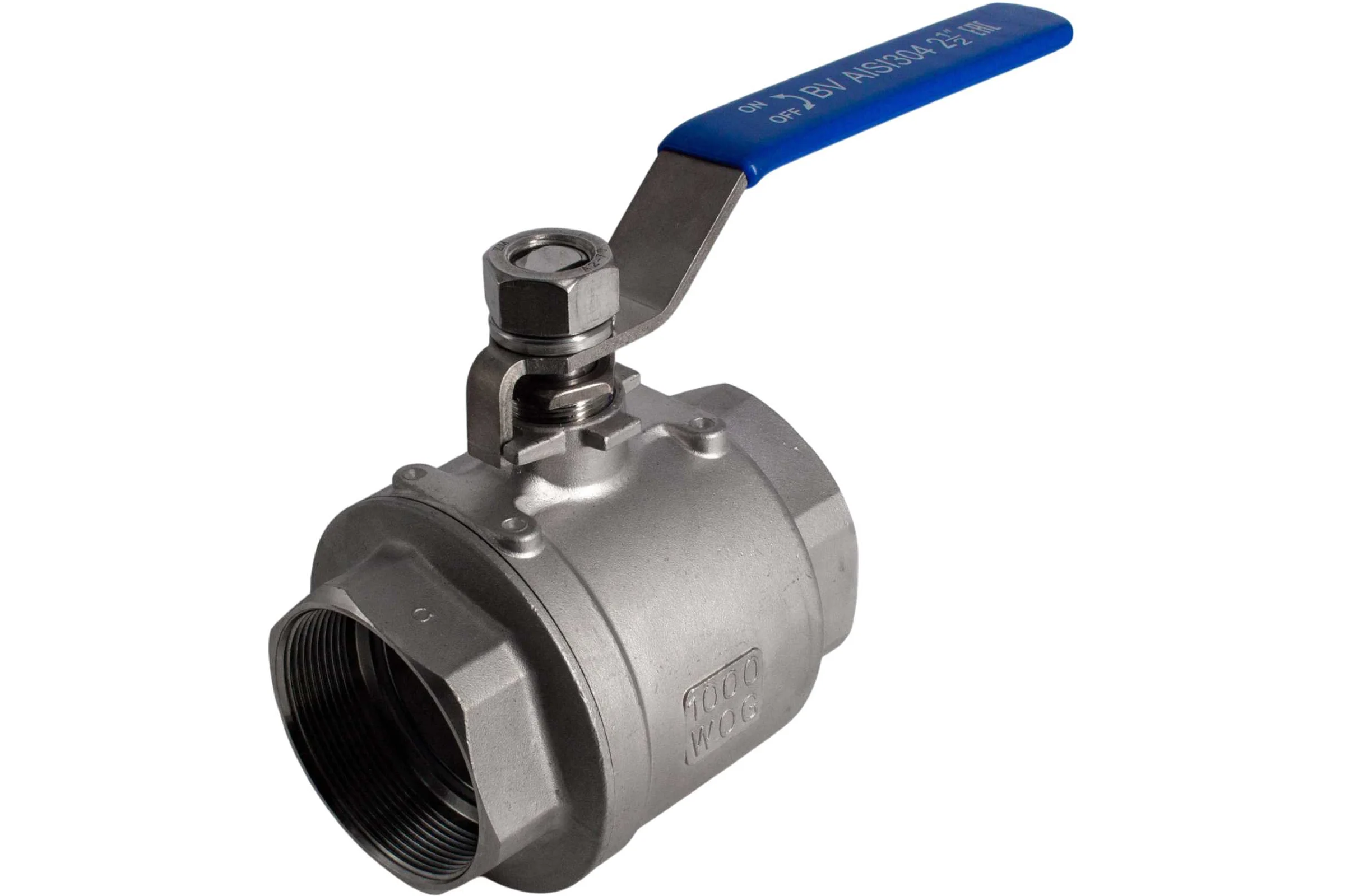 Кран шаровый муфтовый двусоставной нержавеющий NEWKEY (2PC) AISI304 DN65 (2_1/2"), (CF8), PN25 NK-BML65/4