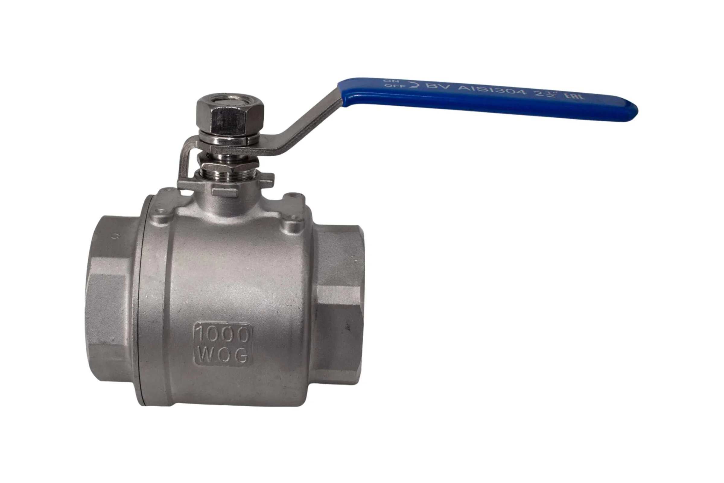 Кран шаровый муфтовый двусоставной нержавеющий NEWKEY (2PC) AISI304 DN65 (2_1/2"), (CF8), PN25 NK-BML65/4