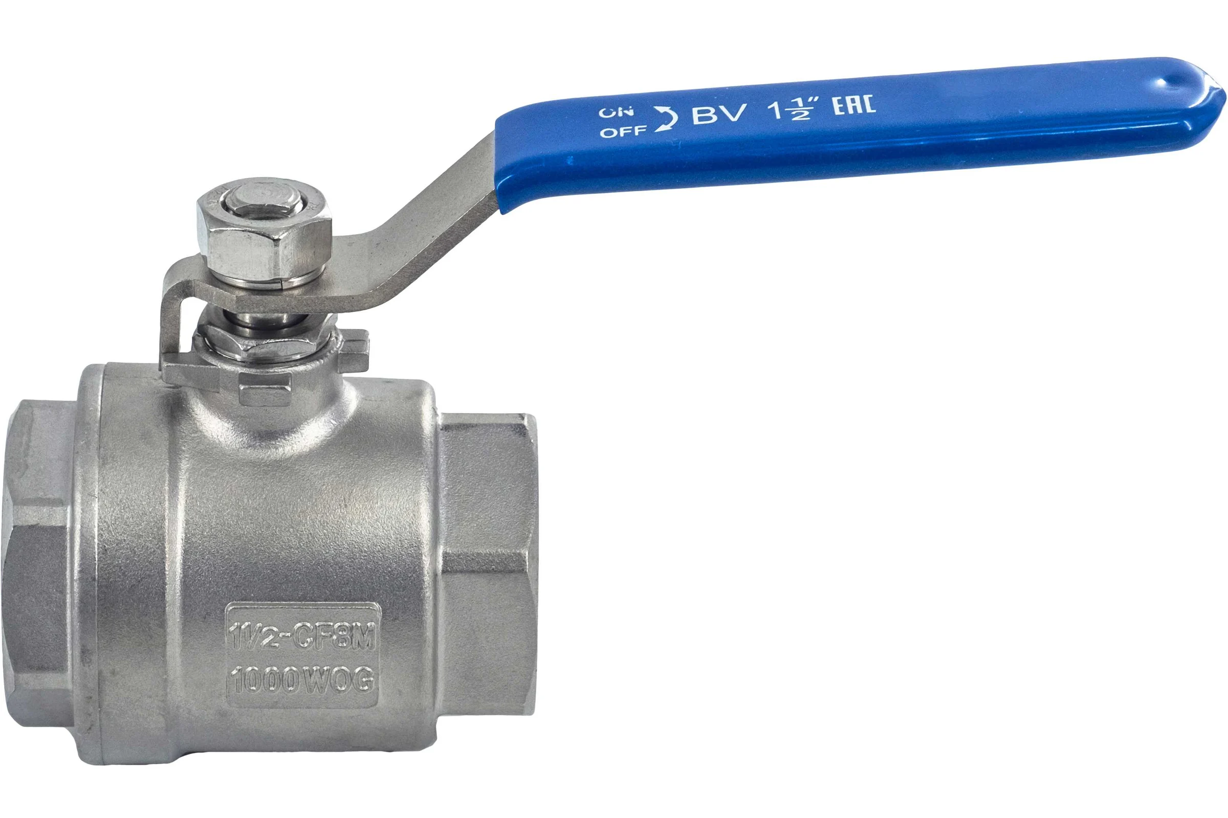 Кран шаровый муфтовый двусоставной нержавеющий NEWKEY (2PC) AISI304 DN40 (1_1/2"), (CF8), PN40 NK-BML40/4
