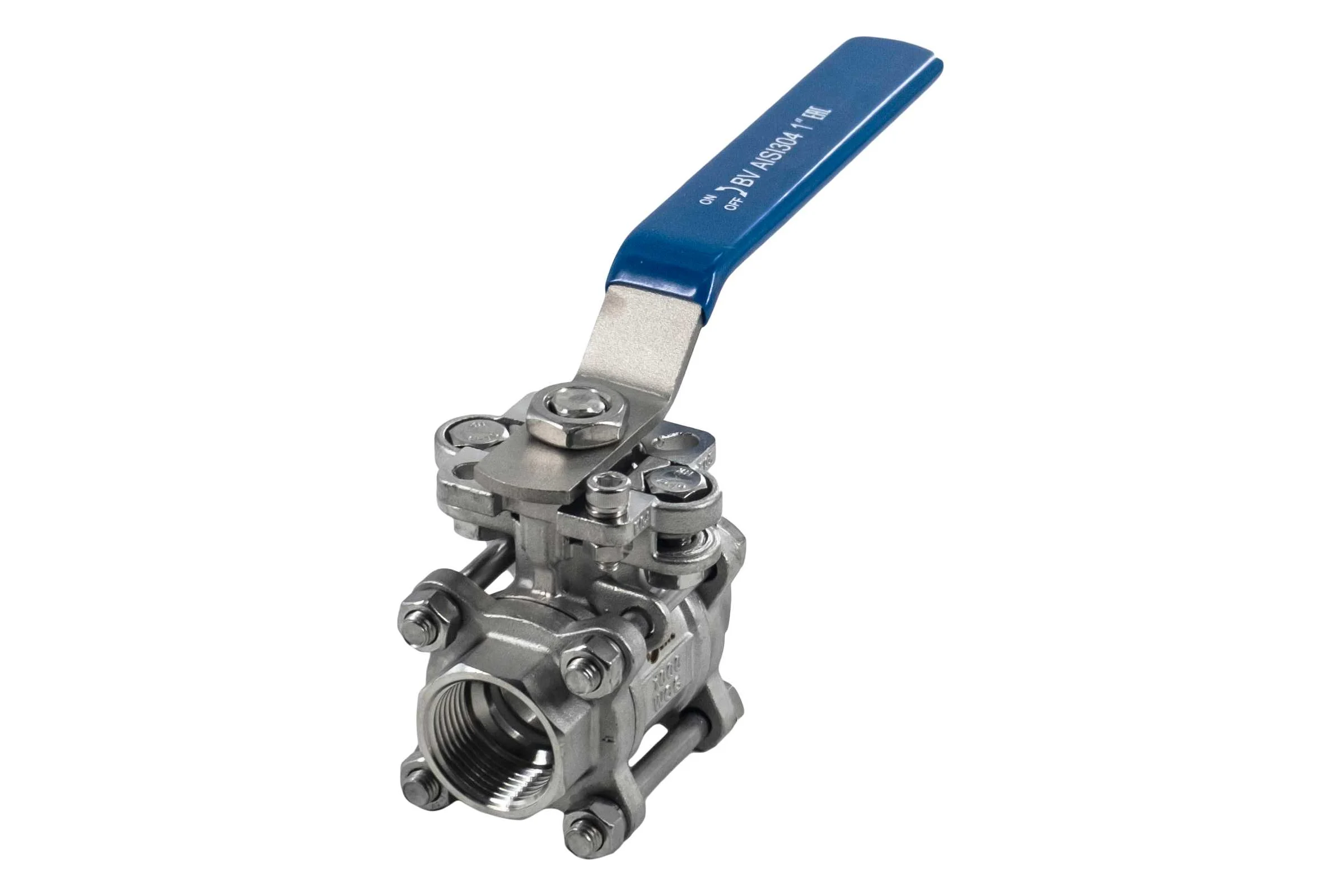 Кран шаровый муфтовый под привод NEWKEY нержавеющий (3PC), AISI304 DN25 (1"), (CF8), PN64 NK-BMTp25/4