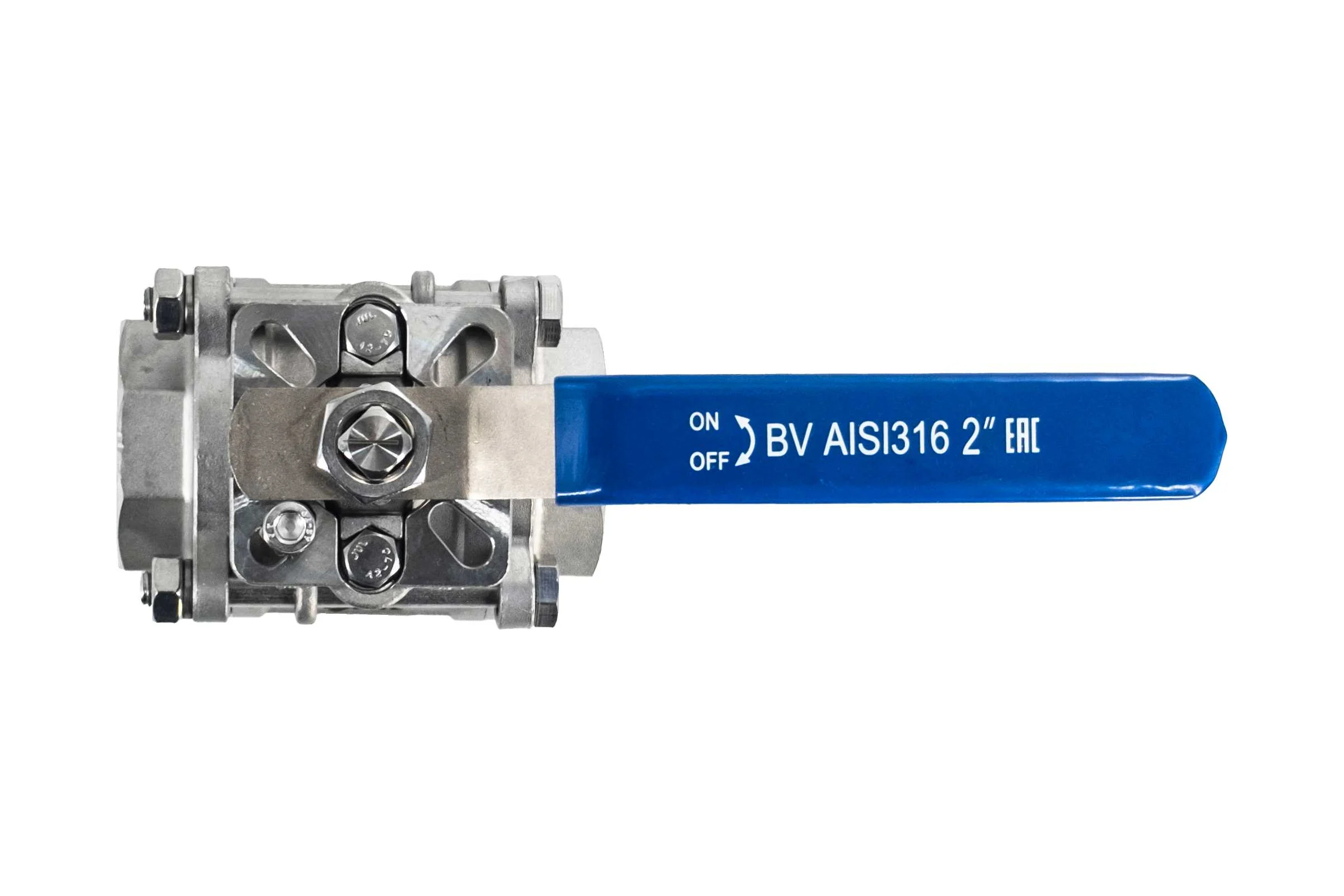 Кран шаровый муфтовый под привод NEWKEY нержавеющий (3PC), AISI316 DN50 (2"), (CF8M), PN40 NK-BMTp50/6