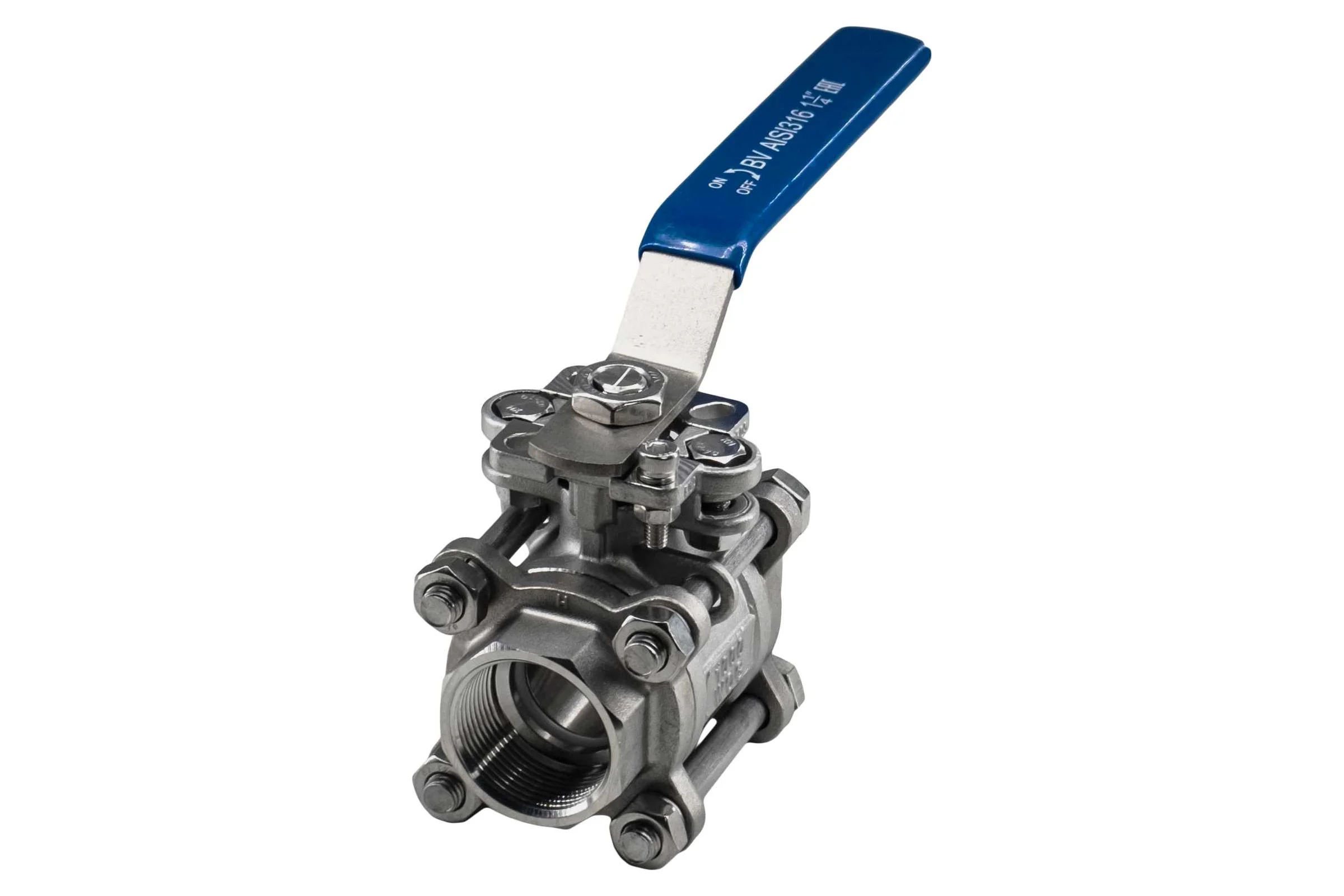 Кран шаровый муфтовый под привод NEWKEY нержавеющий (3PC), AISI316 DN32 (1_1/4"), (CF8M), PN64 NK-BMTp32/6