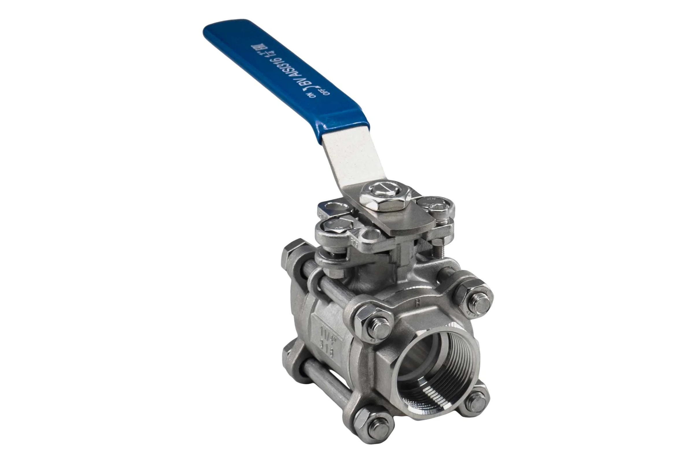 Кран шаровый муфтовый под привод NEWKEY нержавеющий (3PC), AISI316 DN32 (1_1/4"), (CF8M), PN64 NK-BMTp32/6