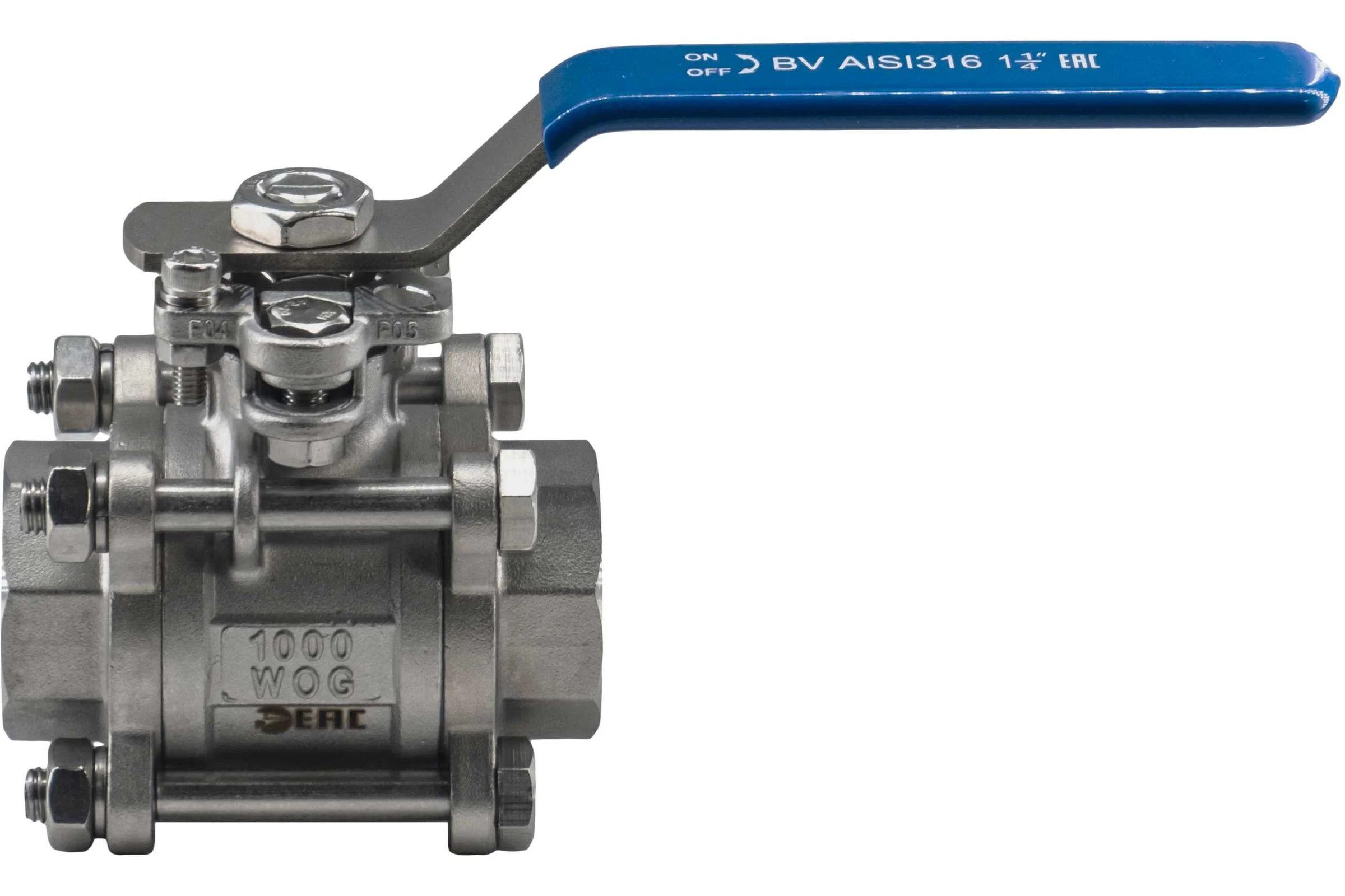 Кран шаровый муфтовый под привод NEWKEY нержавеющий (3PC), AISI316 DN32 (1_1/4"), (CF8M), PN64 NK-BMTp32/6