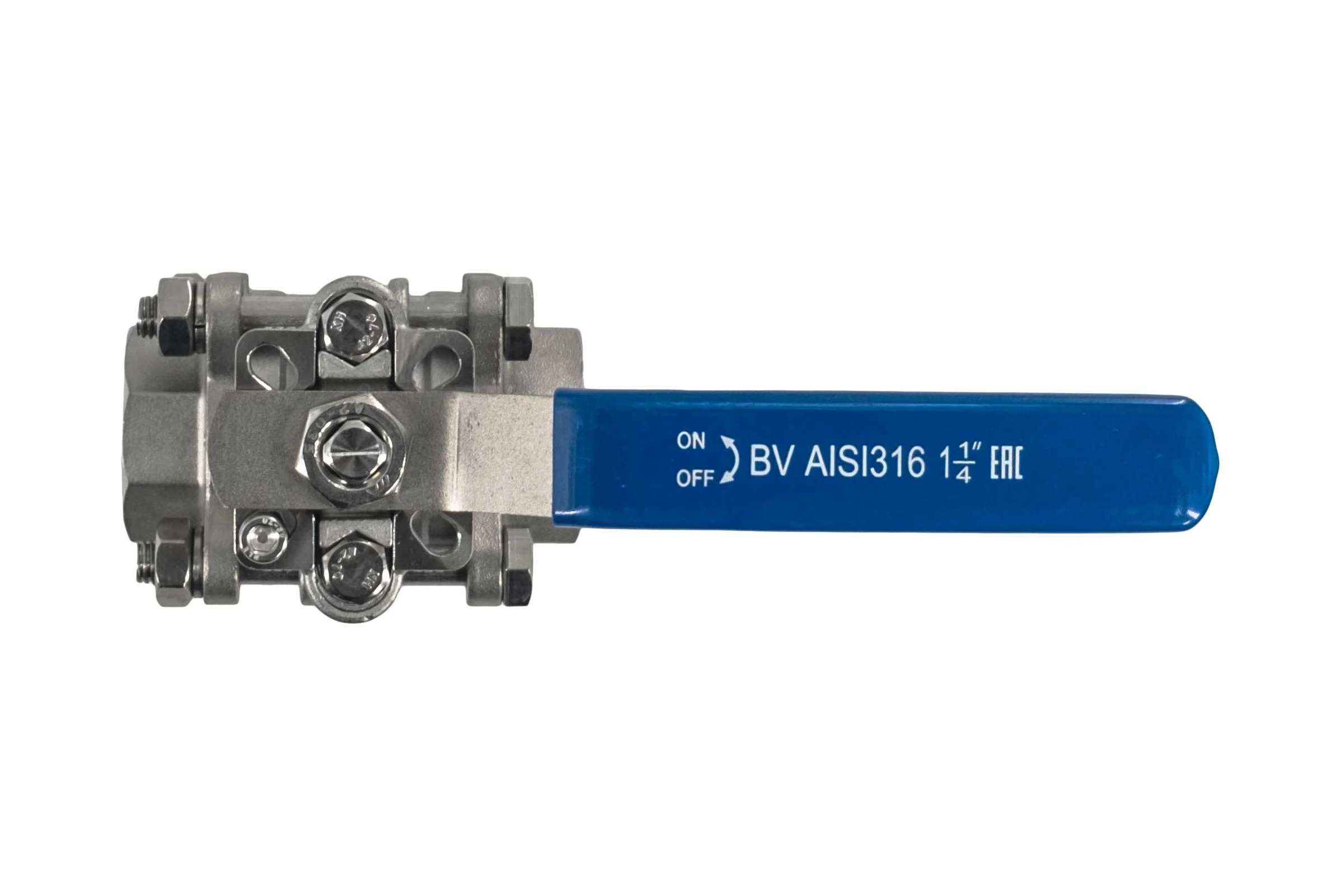 Кран шаровый муфтовый под привод NEWKEY нержавеющий (3PC), AISI316 DN32 (1_1/4"), (CF8M), PN64 NK-BMTp32/6