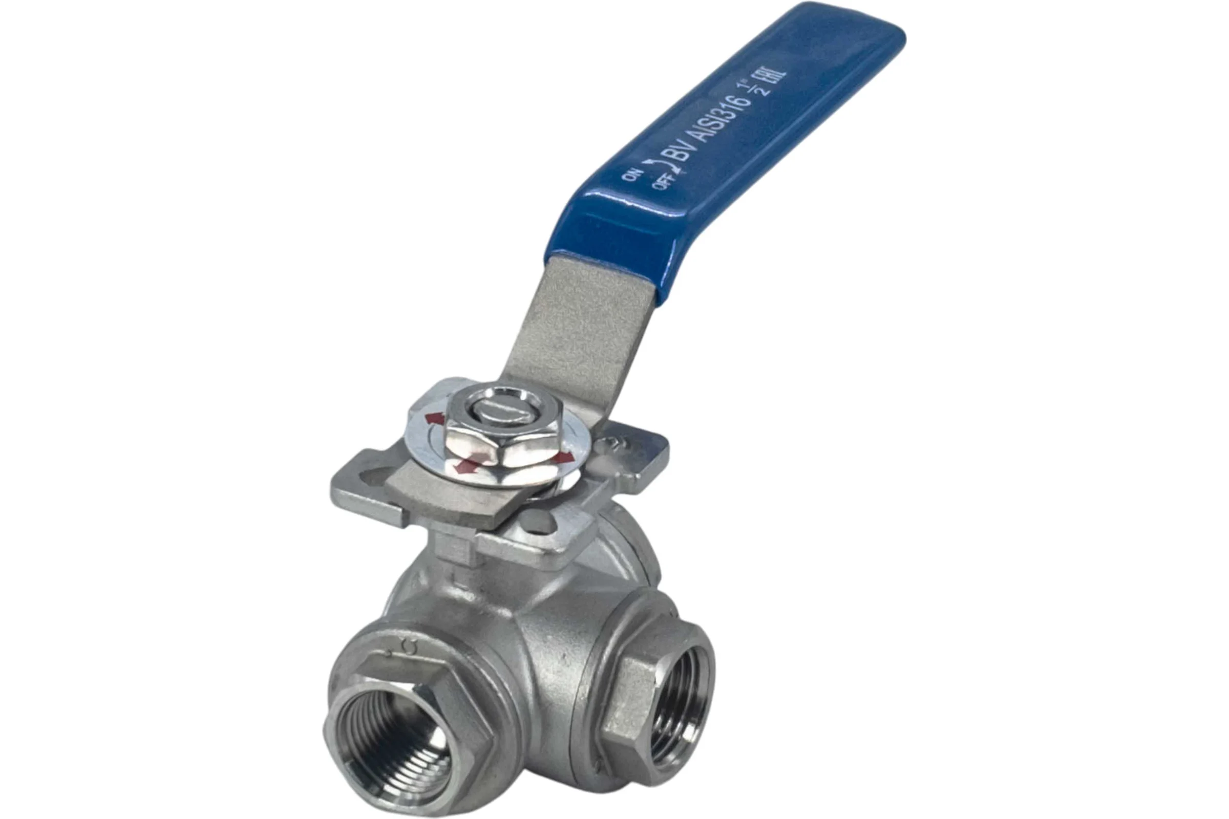 Кран шаровый трехходовой (T-тип) нержавеющий NEWKEY AISI316 DN15 (1/2"), (CF8M), PN64 NK-BTt15/6