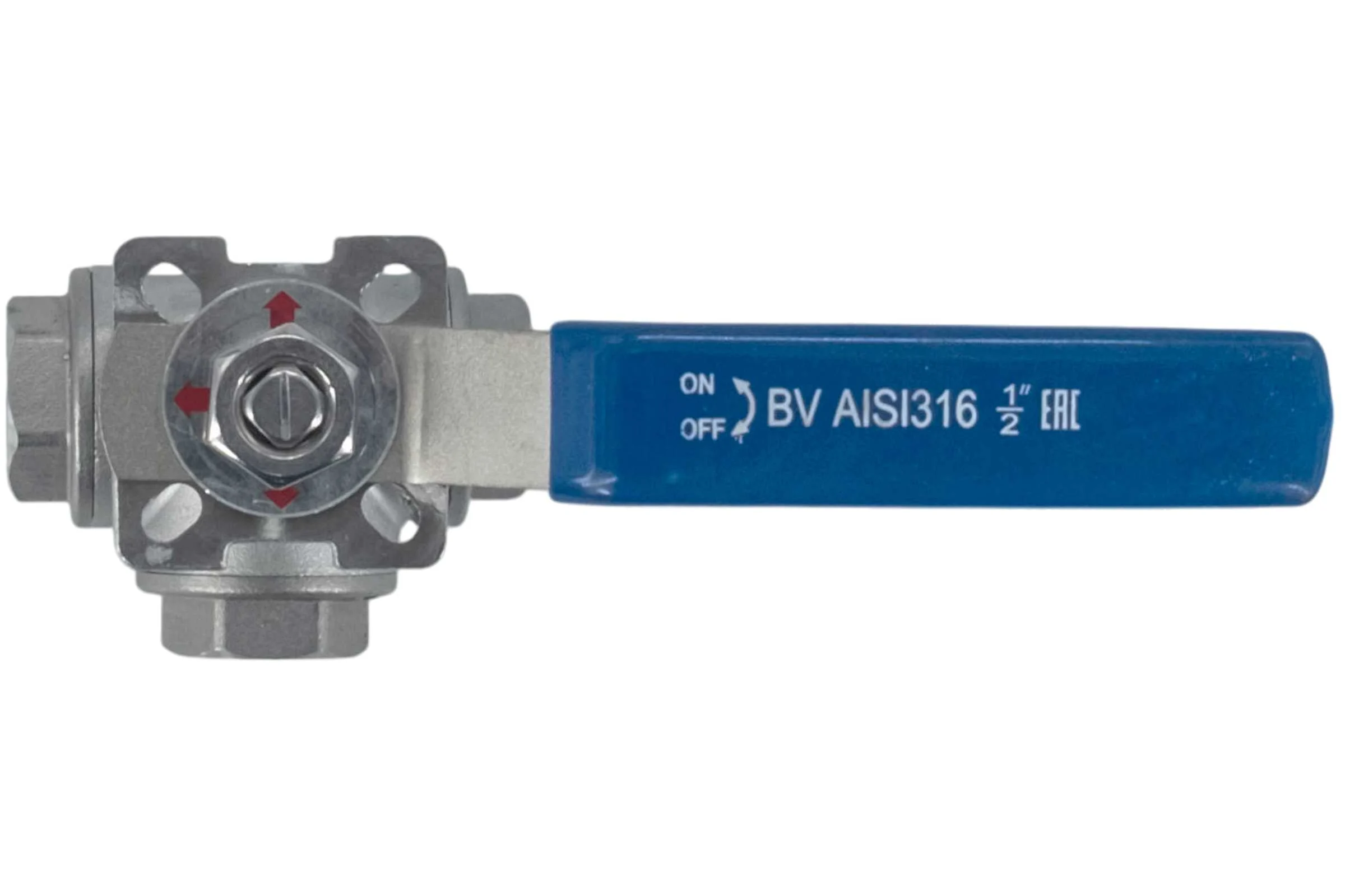 Кран шаровый трехходовой (T-тип) нержавеющий NEWKEY AISI316 DN15 (1/2"), (CF8M), PN64 NK-BTt15/6