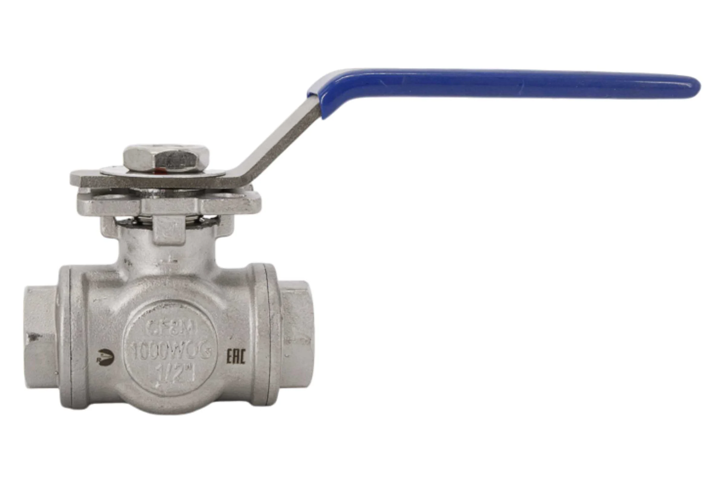 Кран шаровый трехходовой (T-тип) нержавеющий NEWKEY AISI316 DN15 (1/2"), (CF8M), PN64 NK-BTt15/6
