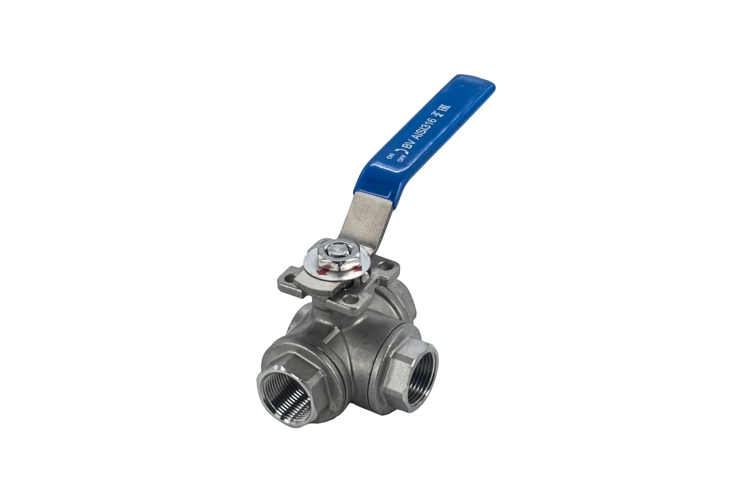Кран шаровый трехходовой (L-тип) нержавеющий NEWKEY AISI316 DN20 (3/4"), (CF8M), PN64 NK-BTl20/6