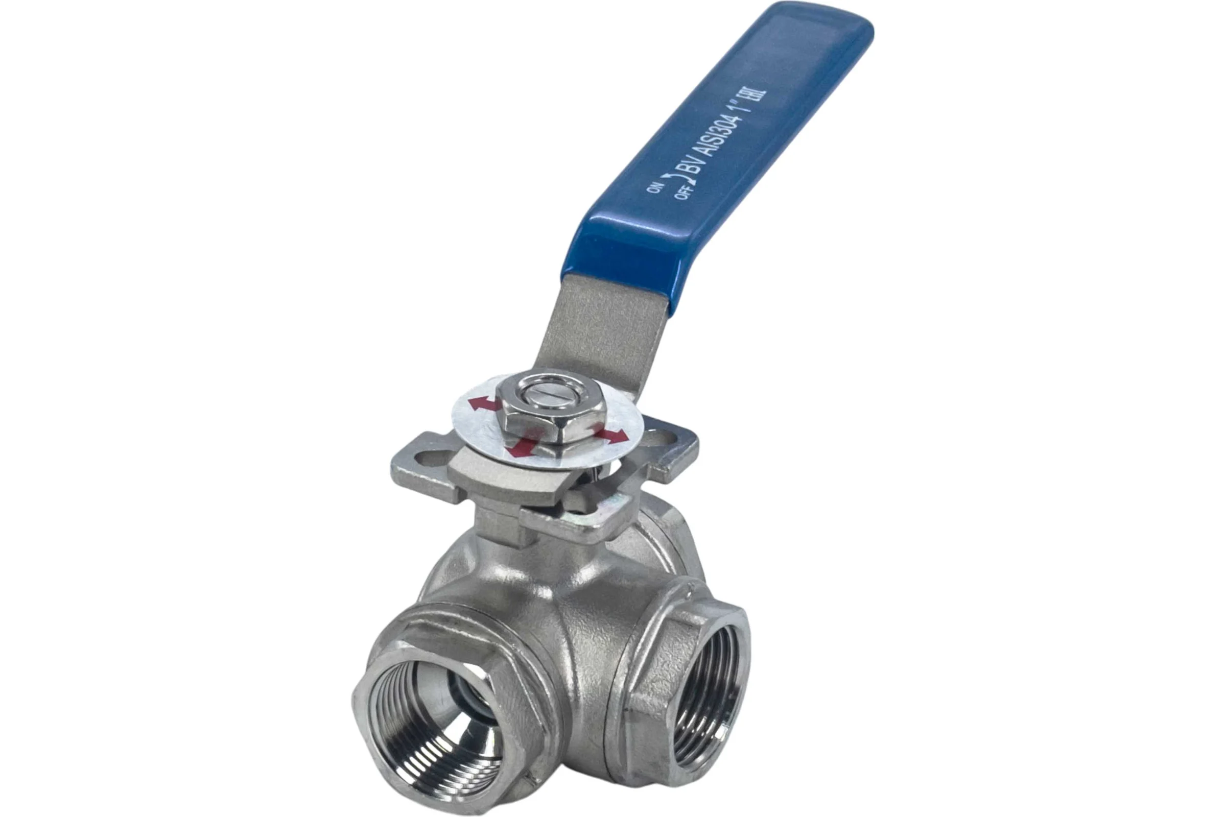 Кран шаровый трехходовой (T-тип) нержавеющий NEWKEY AISI304 DN25 (1"), (CF8), PN64 NK-BTt25/4
