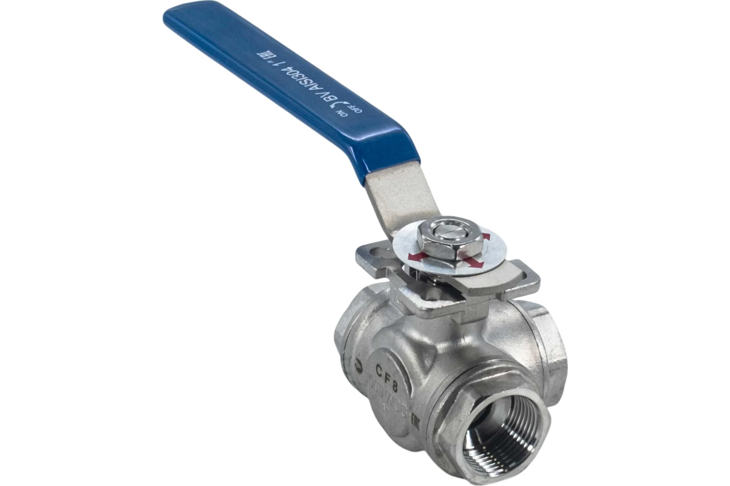 Кран шаровый трехходовой (T-тип) нержавеющий NEWKEY AISI304 DN25 (1"), (CF8), PN64 NK-BTt25/4