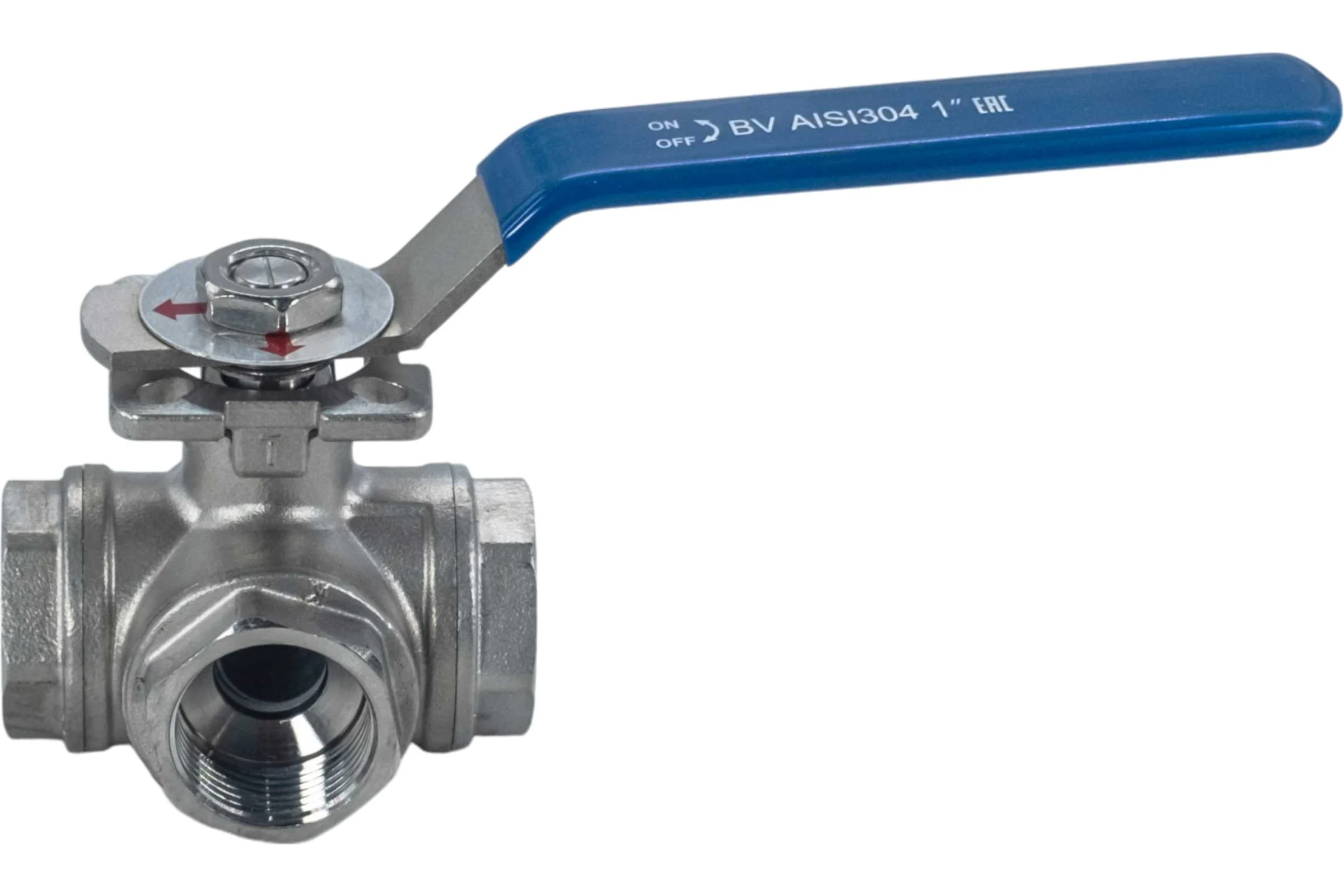 Кран шаровый трехходовой (T-тип) нержавеющий NEWKEY AISI304 DN25 (1"), (CF8), PN64 NK-BTt25/4