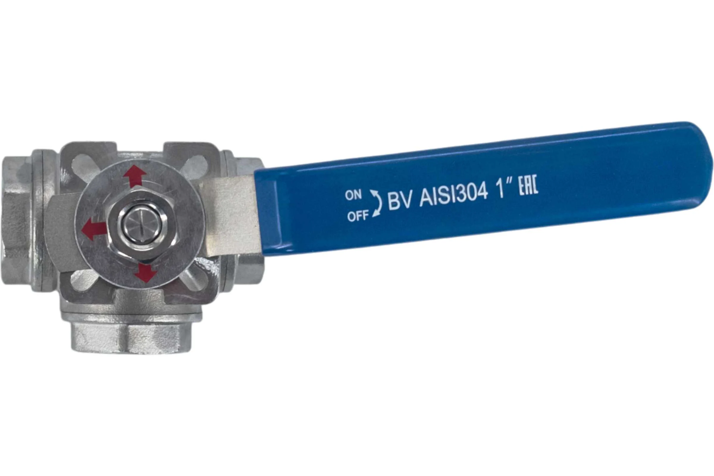 Кран шаровый трехходовой (T-тип) нержавеющий NEWKEY AISI304 DN25 (1"), (CF8), PN64 NK-BTt25/4