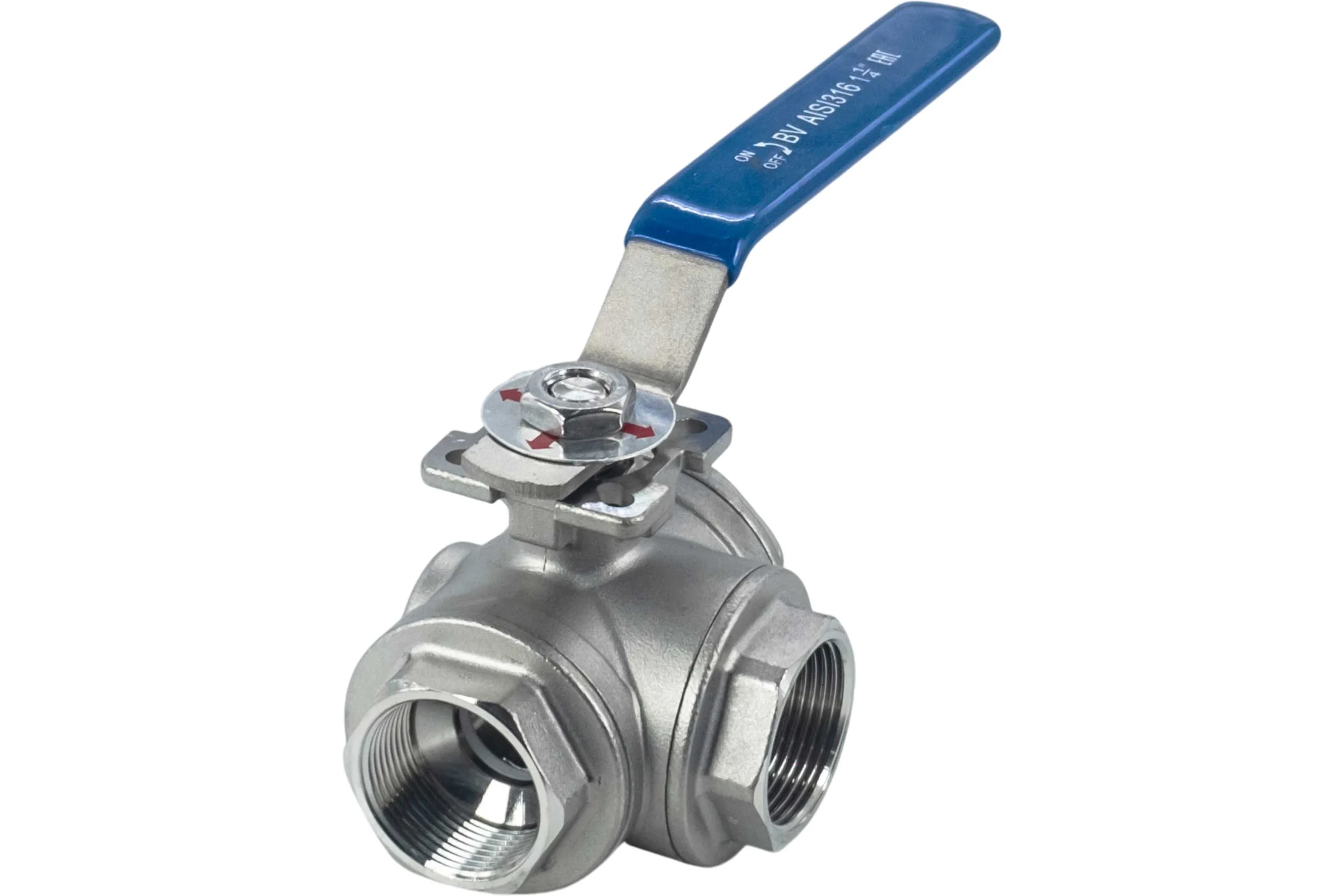 Кран шаровый трехходовой (T-тип) нержавеющий NEWKEY AISI316 DN32 (1_1/4"), (CF8M), PN40 NK-BTt32/6